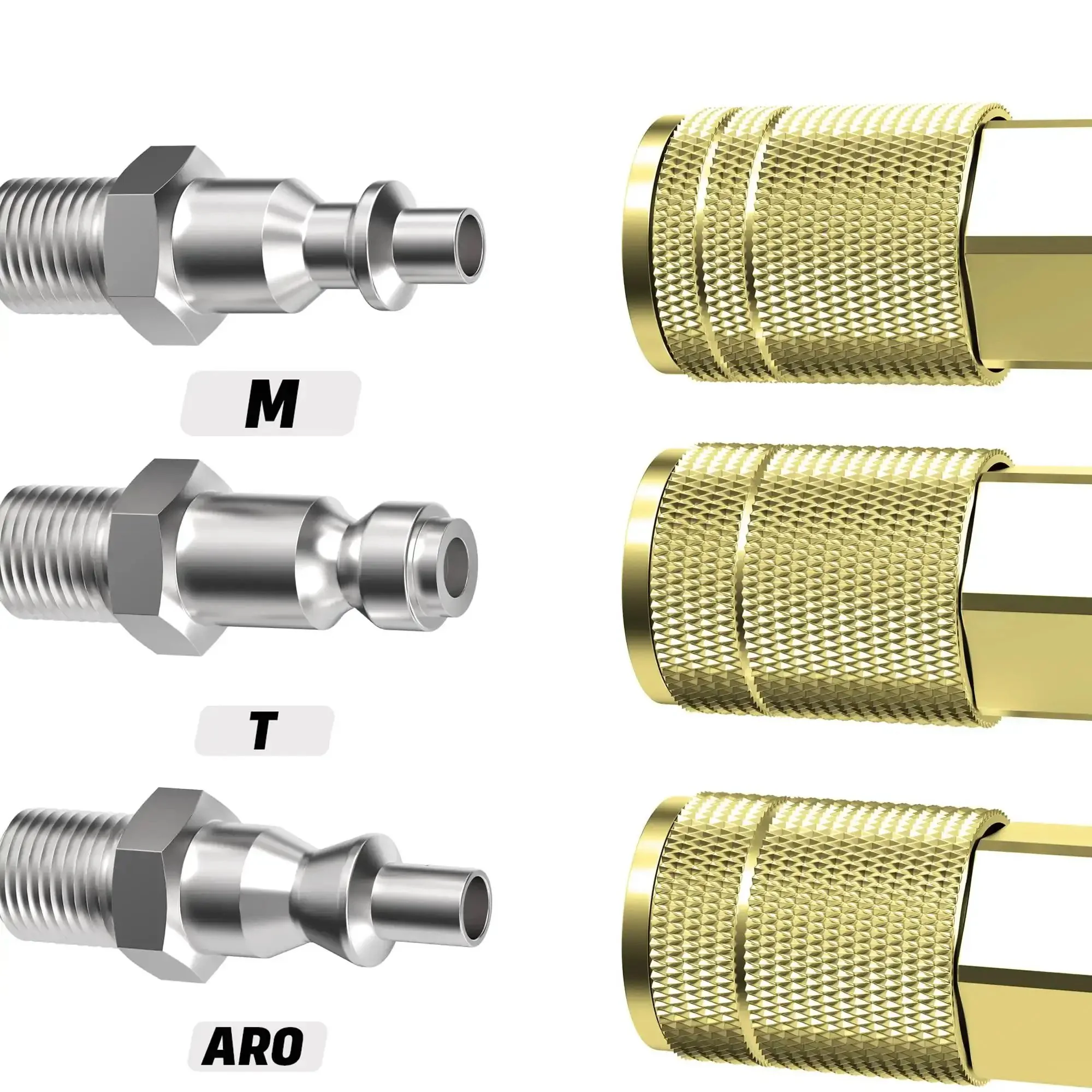Brass Air Hose Fittings One Quarter Inch Body Size M Type Plug NPT Female Threads Ten Piece Air Compressor Coupler Set for DIY Projects and Professional Use - Image 4