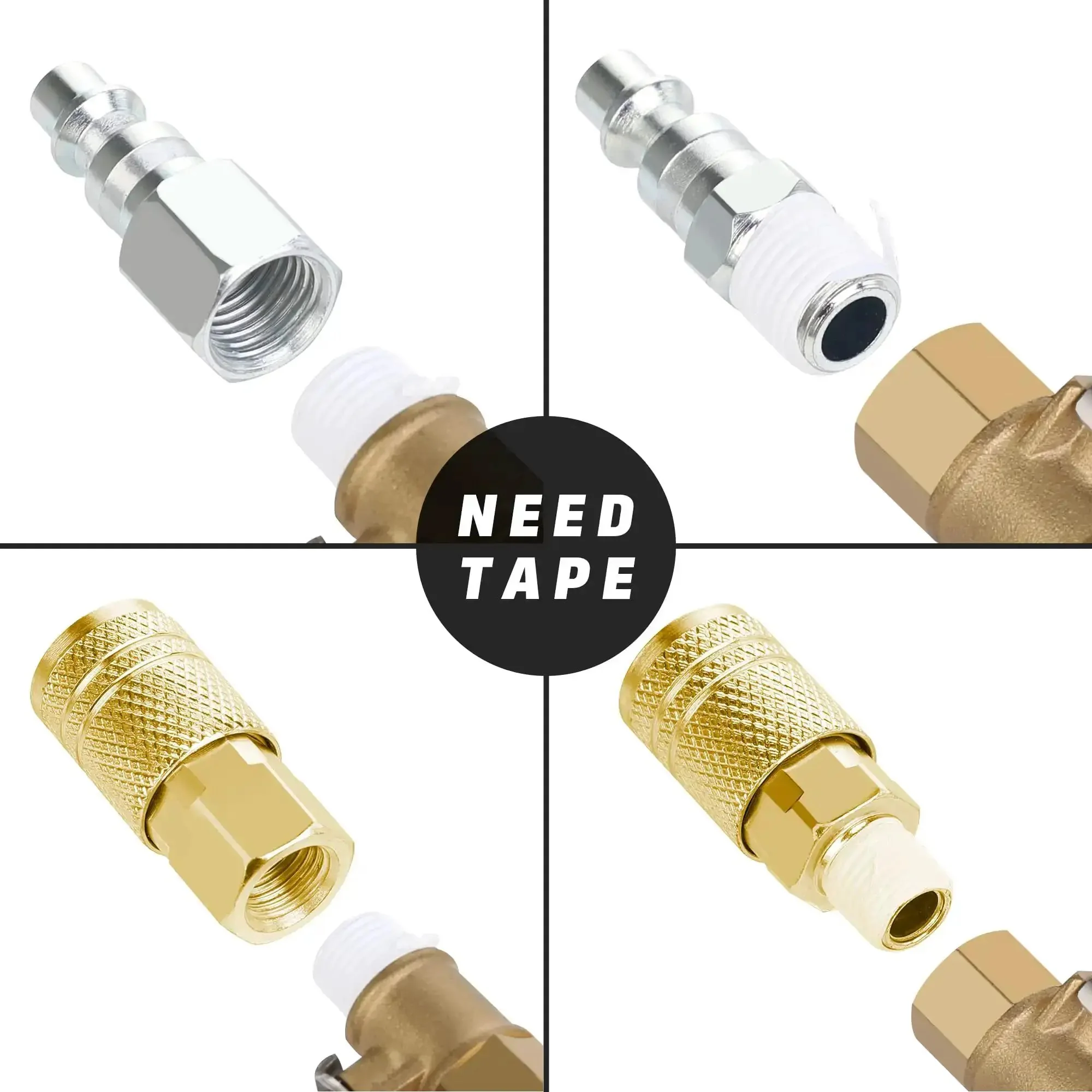 Brass Air Hose Fittings One Quarter Inch Body Size M Type Plug NPT Female Threads Ten Piece Air Compressor Coupler Set for DIY Projects and Professional Use - Image 5