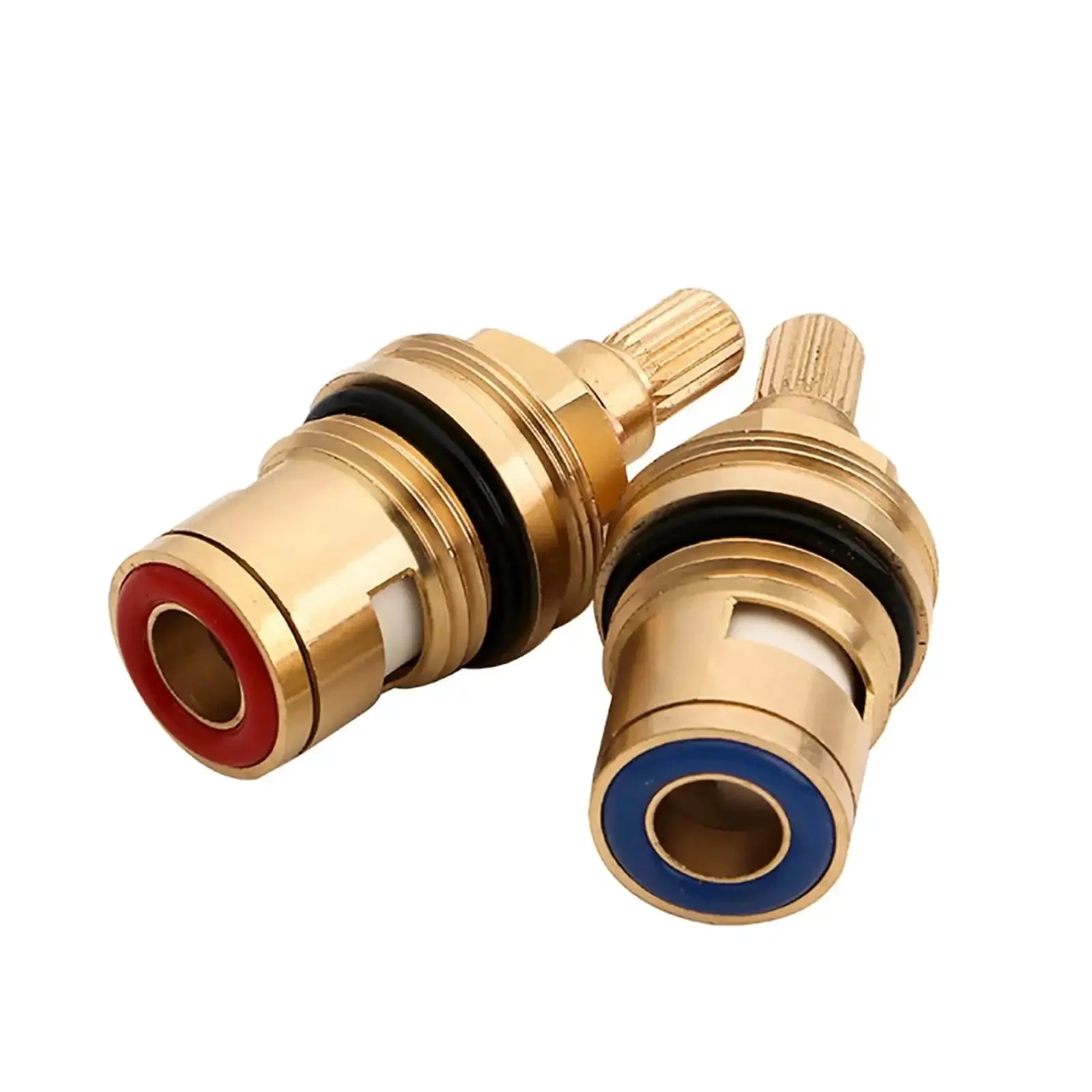 Brass Ceramic Disc Faucet Cartridge Replacement With 20 Spline Stem For Hot And Cold Water Two Valve Pack For Bathroom And Kitchen Taps Easy Install Durable Wear Resistant Tap Valve In Red And Blue