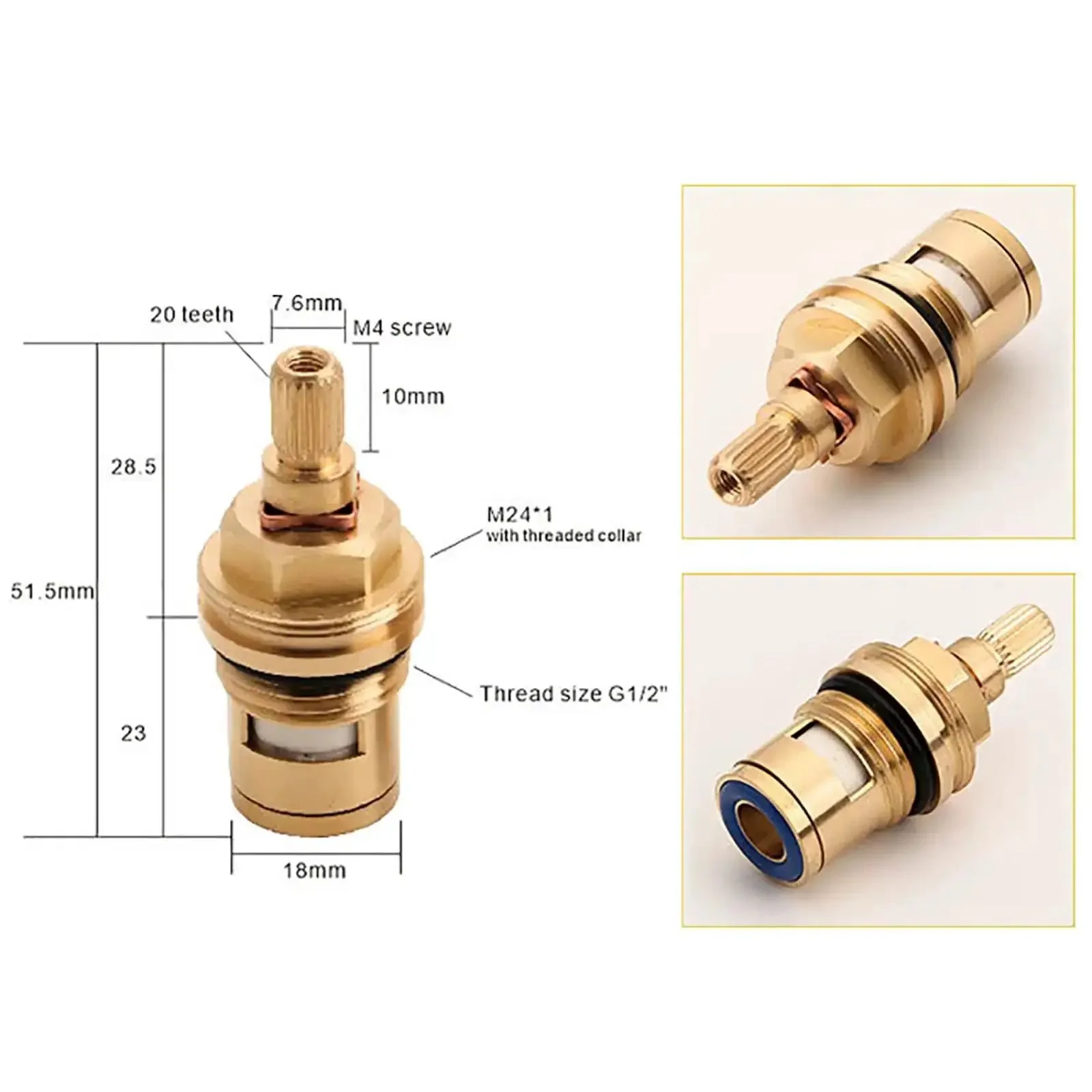 Brass Ceramic Disc Faucet Cartridge Replacement With 20 Spline Stem For Hot And Cold Water Two Valve Pack For Bathroom And Kitchen Taps Easy Install Durable Wear Resistant Tap Valve In Red And Blue - Image 8