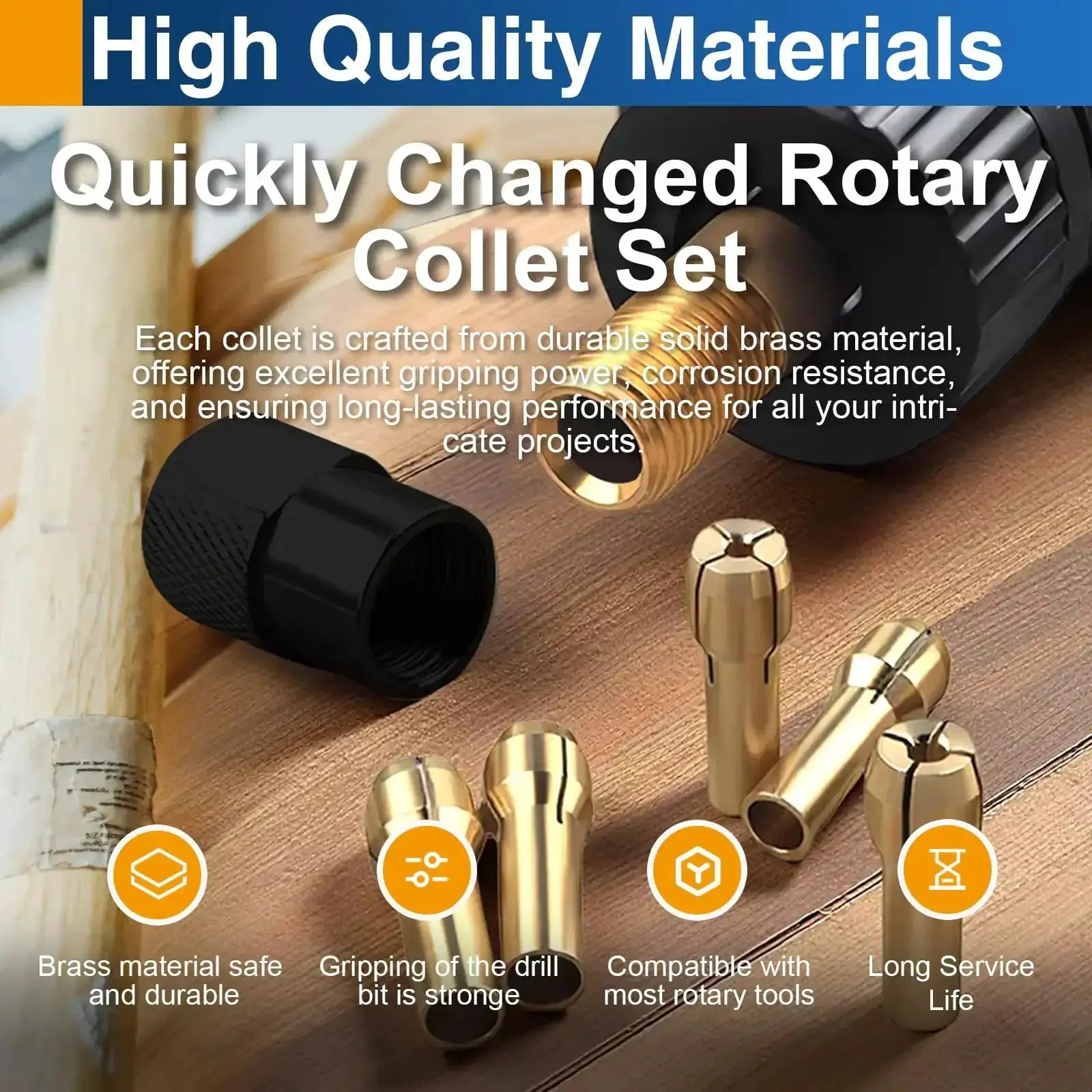Brass Rotary Tool Collet Set With 1mm 1.6mm 2.4mm 3.2mm Sizes 2 Pack For Precise Fit And Quick Accessory Hold Compatible With Most Rotary Tools Durable Brass Construction For Grinding Carving And Detail Work That Grips Like A Pro - Image 4