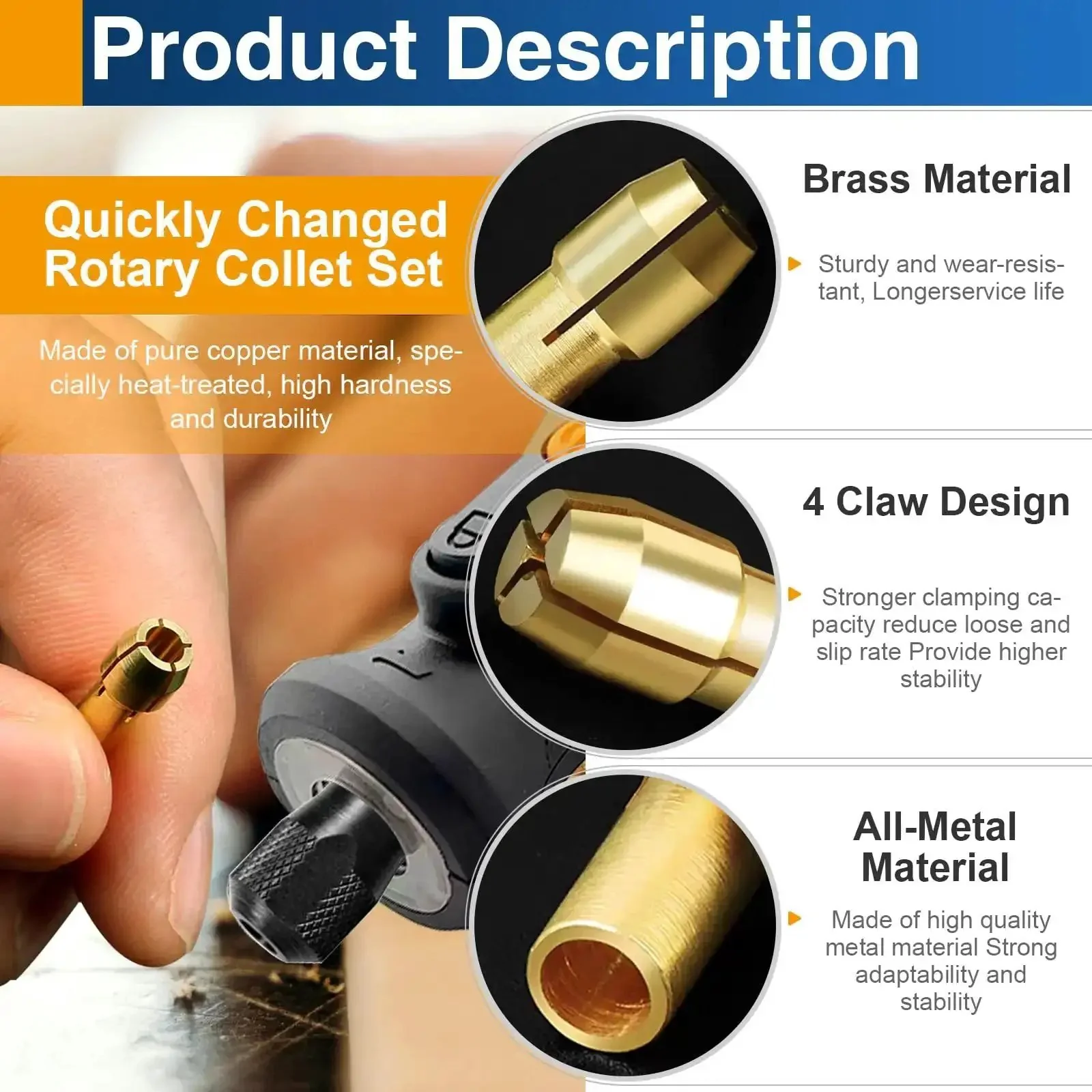 Brass Rotary Tool Collet Set With 1mm 1.6mm 2.4mm 3.2mm Sizes 2 Pack For Precise Fit And Quick Accessory Hold Compatible With Most Rotary Tools Durable Brass Construction For Grinding Carving And Detail Work That Grips Like A Pro - Image 5