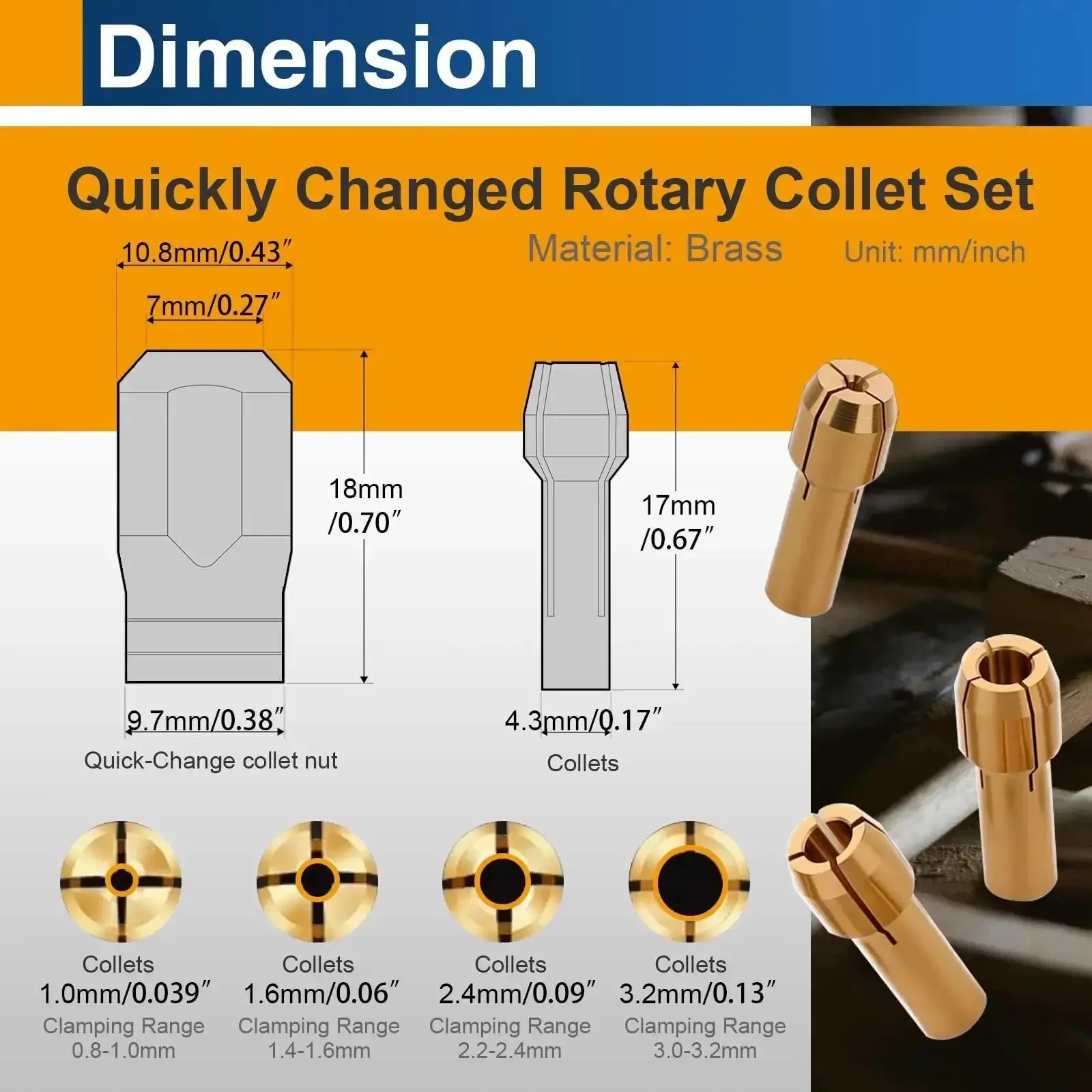 Brass Rotary Tool Collet Set With 1mm 1.6mm 2.4mm 3.2mm Sizes 2 Pack For Precise Fit And Quick Accessory Hold Compatible With Most Rotary Tools Durable Brass Construction For Grinding Carving And Detail Work That Grips Like A Pro - Image 7