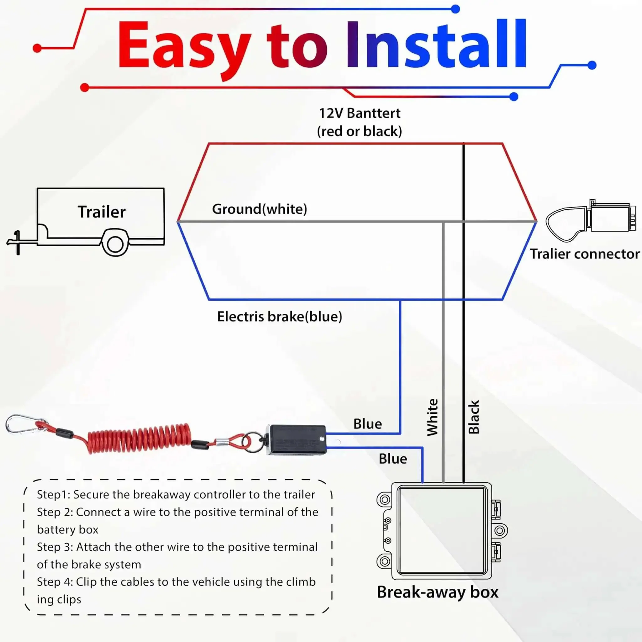 Breakaway Switch Kit With 6 Ft Coiled Trailer Brake Away Cable, Pull Pin Steel Spring Towing Wire, Emergency Trailer Brake Cable For RV And Travel Trailers, Auto Activates On Separation To Beef Up Road Safety - Image 3