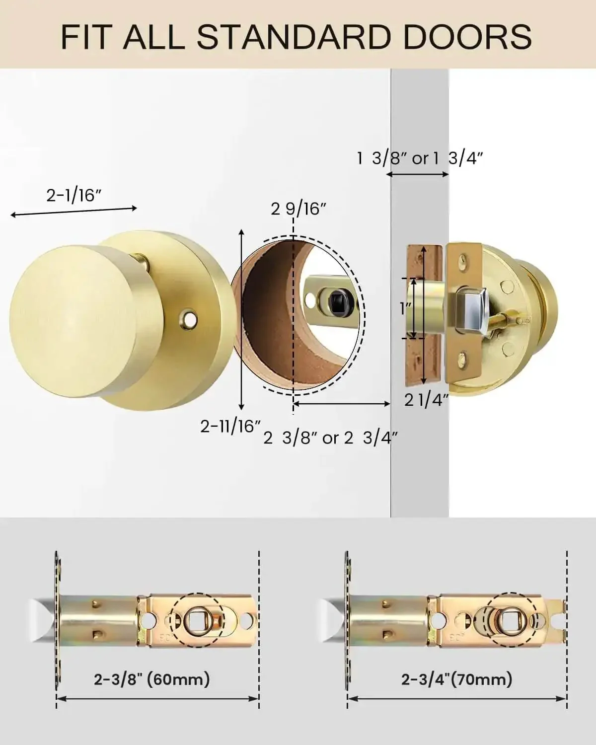 Brushed Gold Privacy Door Knobs Set, Heavy Duty Zinc Alloy Interior Door Knobs For Bedroom And Bathroom, One-Touch Lock With Exterior Emergency Release, Quiet Round Ball Design, Durable Gold Finish, Pack Of 6 - Image 5