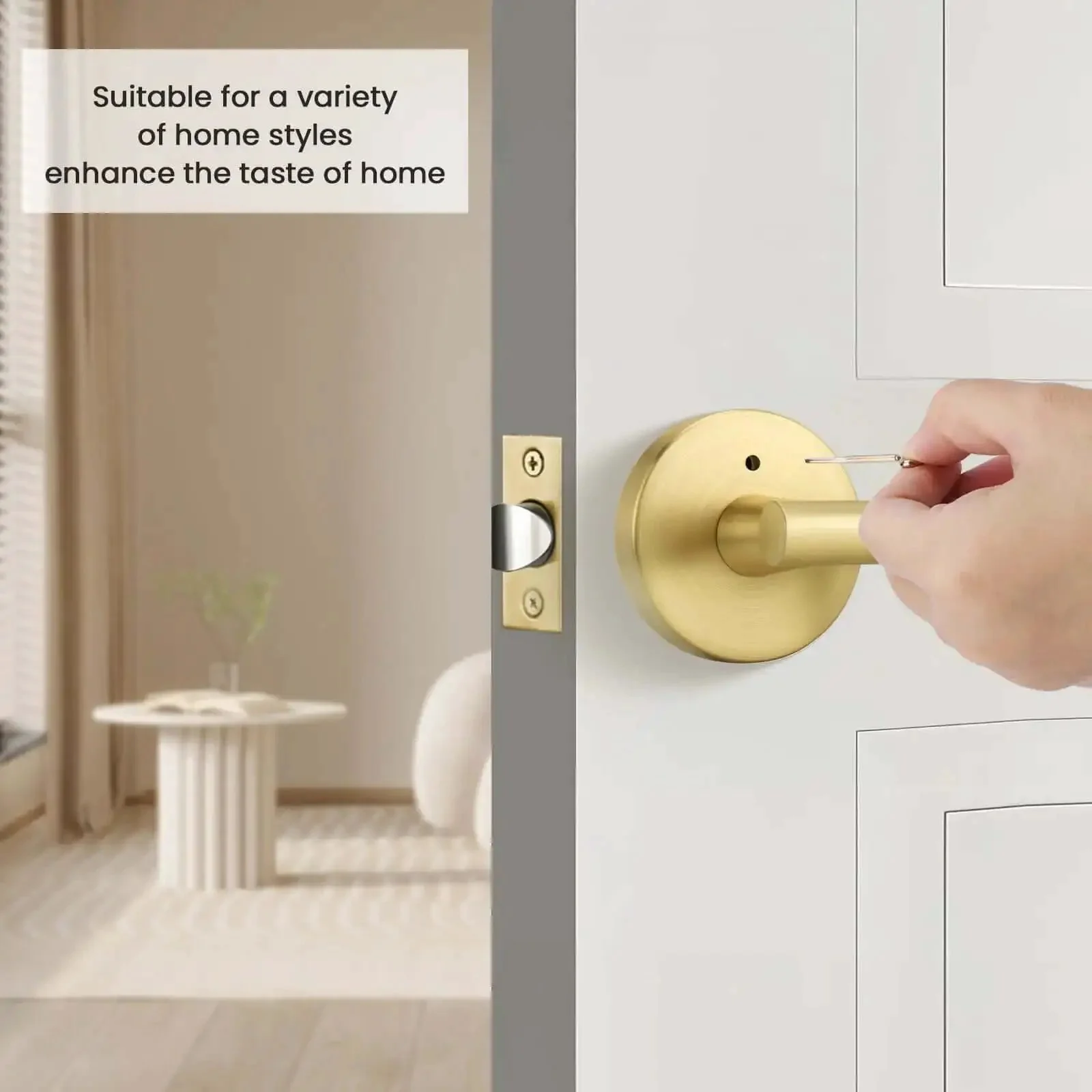 Brushed Gold Privacy Door Levers Set, 4 Pack For Bedroom And Bathroom, Heavy Duty Reversible Keyless Door Levers For Left Or Right Handed Doors, Modern Interior Door Hardware - Image 2
