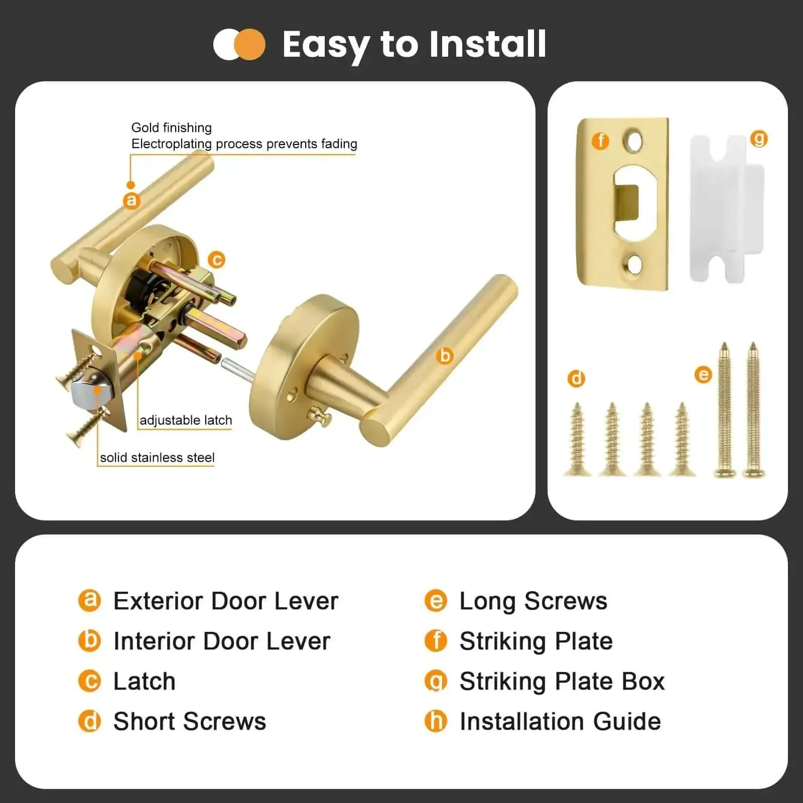 Brushed Gold Privacy Door Levers Set, 4 Pack For Bedroom And Bathroom, Heavy Duty Reversible Keyless Door Levers For Left Or Right Handed Doors, Modern Interior Door Hardware - Image 3