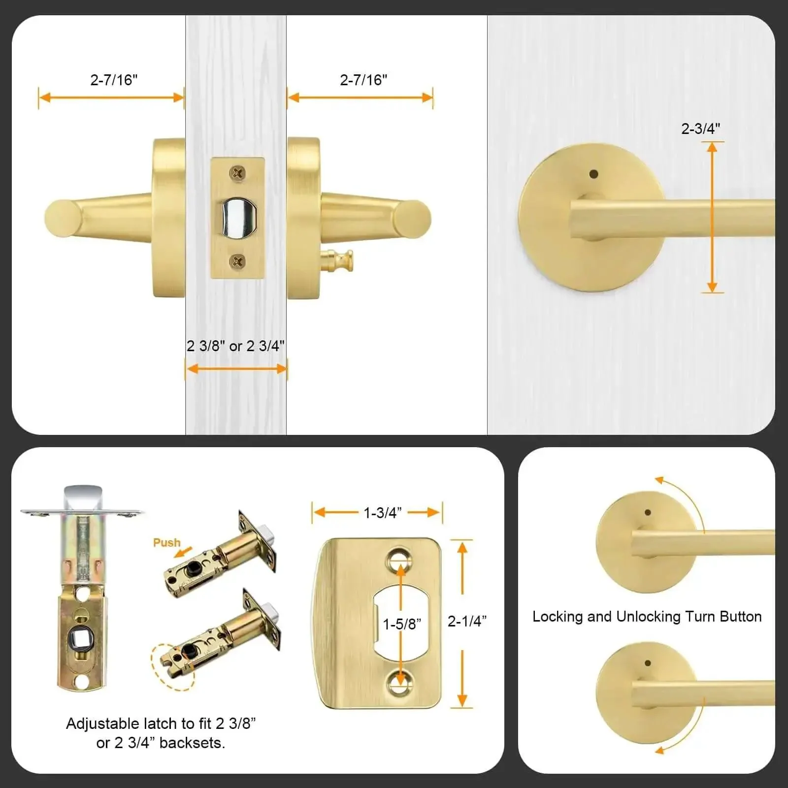 Brushed Gold Privacy Door Levers Set, 4 Pack For Bedroom And Bathroom, Heavy Duty Reversible Keyless Door Levers For Left Or Right Handed Doors, Modern Interior Door Hardware - Image 4
