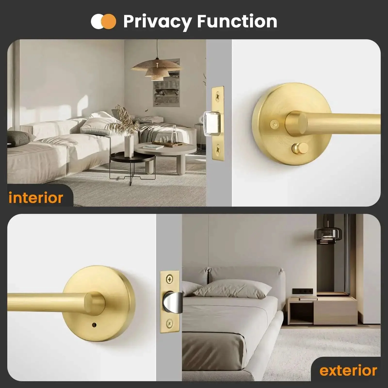 Brushed Gold Privacy Door Levers Set, 4 Pack For Bedroom And Bathroom, Heavy Duty Reversible Keyless Door Levers For Left Or Right Handed Doors, Modern Interior Door Hardware - Image 7