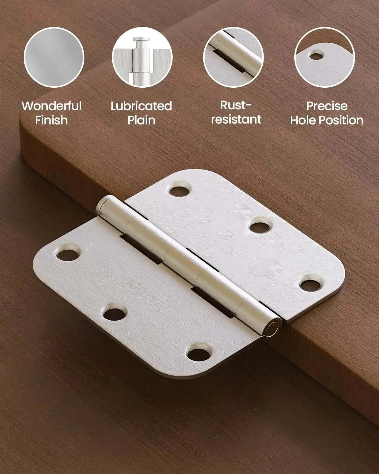 Brushed Nickel Hinges Set 30 Pack Three And A Half Inch Rounded With Five Eighth Radius For Interior And Exterior Doors Beefy And Durable Residential Door Hardware Six Hole Design For Easy Replacements In Wood Or Metal Doors - Image 4