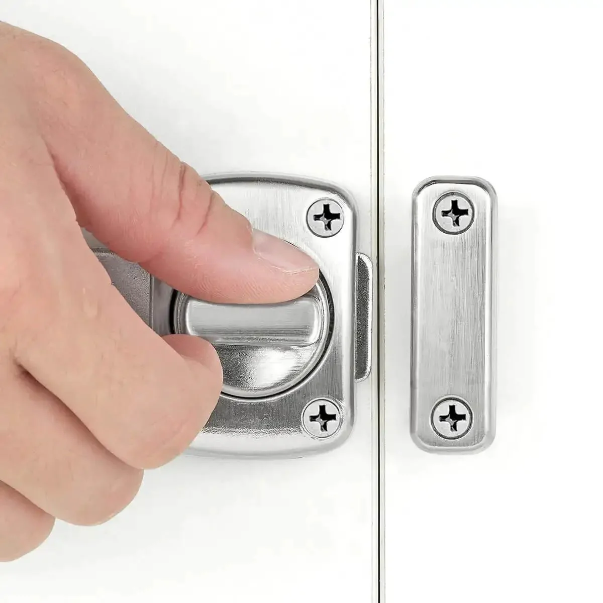 Brushed Silver Rotate Bolt Gate Latches Kit For Doors Cabinets Windows And Pet Doors, Safety Lock Hardware For Home Use, Antique Style Zinc Alloy Construction, Scratch Resistant, Weatherproof, Easy Install For Indoor Outdoor Use