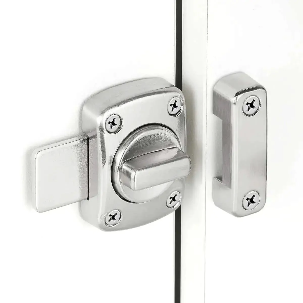 Brushed Silver Rotate Bolt Gate Latches Kit For Doors Cabinets Windows And Pet Doors, Safety Lock Hardware For Home Use, Antique Style Zinc Alloy Construction, Scratch Resistant, Weatherproof, Easy Install For Indoor Outdoor Use - Image 4