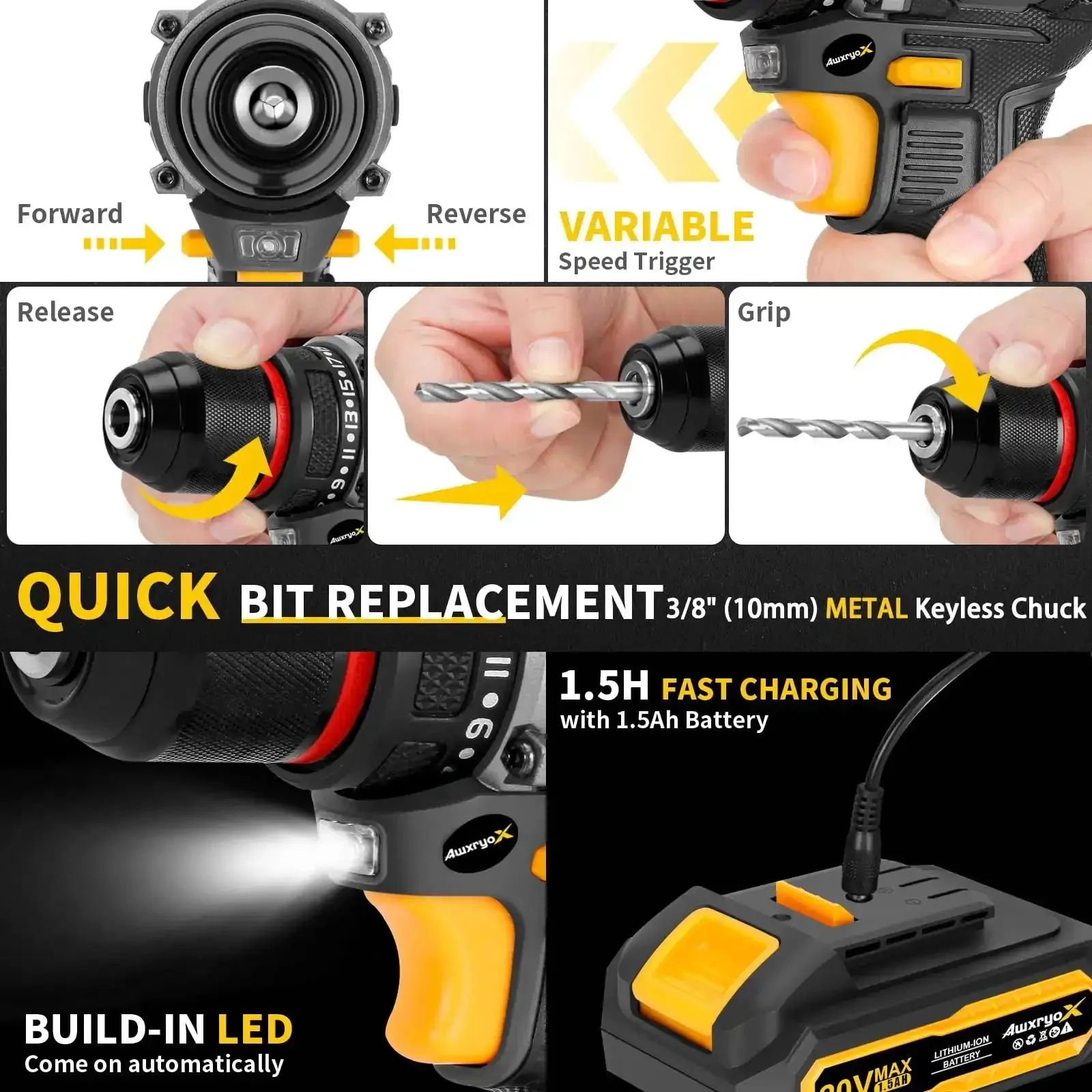 Brushless 20V Cordless Drill Set With 2 Batteries Lightweight 1.8 Pound Tool 60 Nm Peak Torque 531 Inch Pound Compact Household DIY Kit 135 Piece With Bits And Case Ideal For Daily Home Repairs And Projects - Image 4