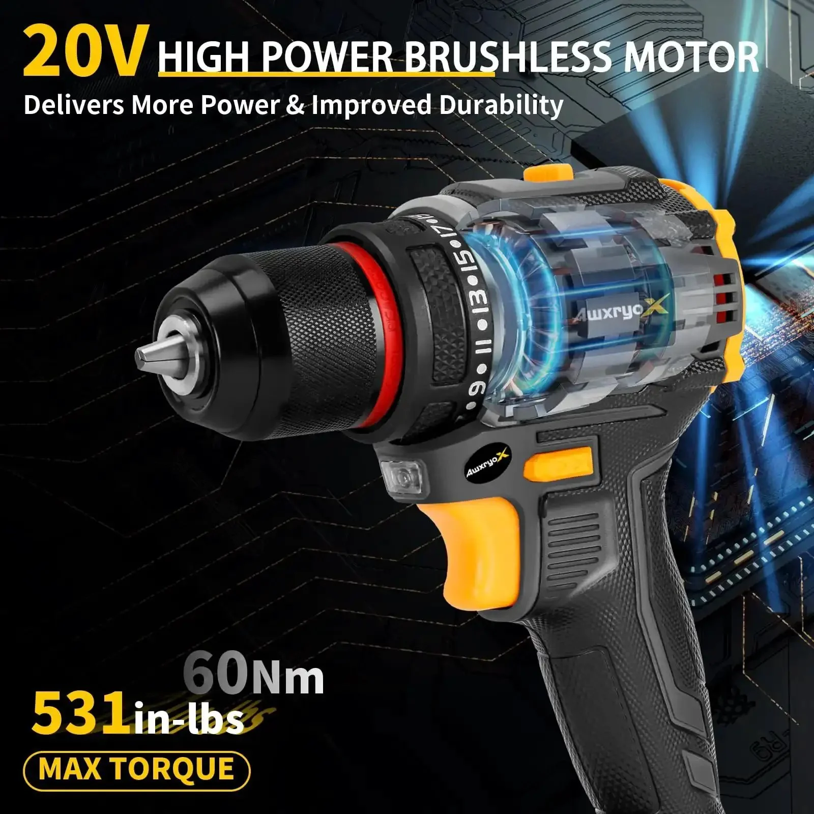 Brushless 20V Cordless Drill Set With 2 Batteries Lightweight 1.8 Pound Tool 60 Nm Peak Torque 531 Inch Pound Compact Household DIY Kit 135 Piece With Bits And Case Ideal For Daily Home Repairs And Projects - Image 5