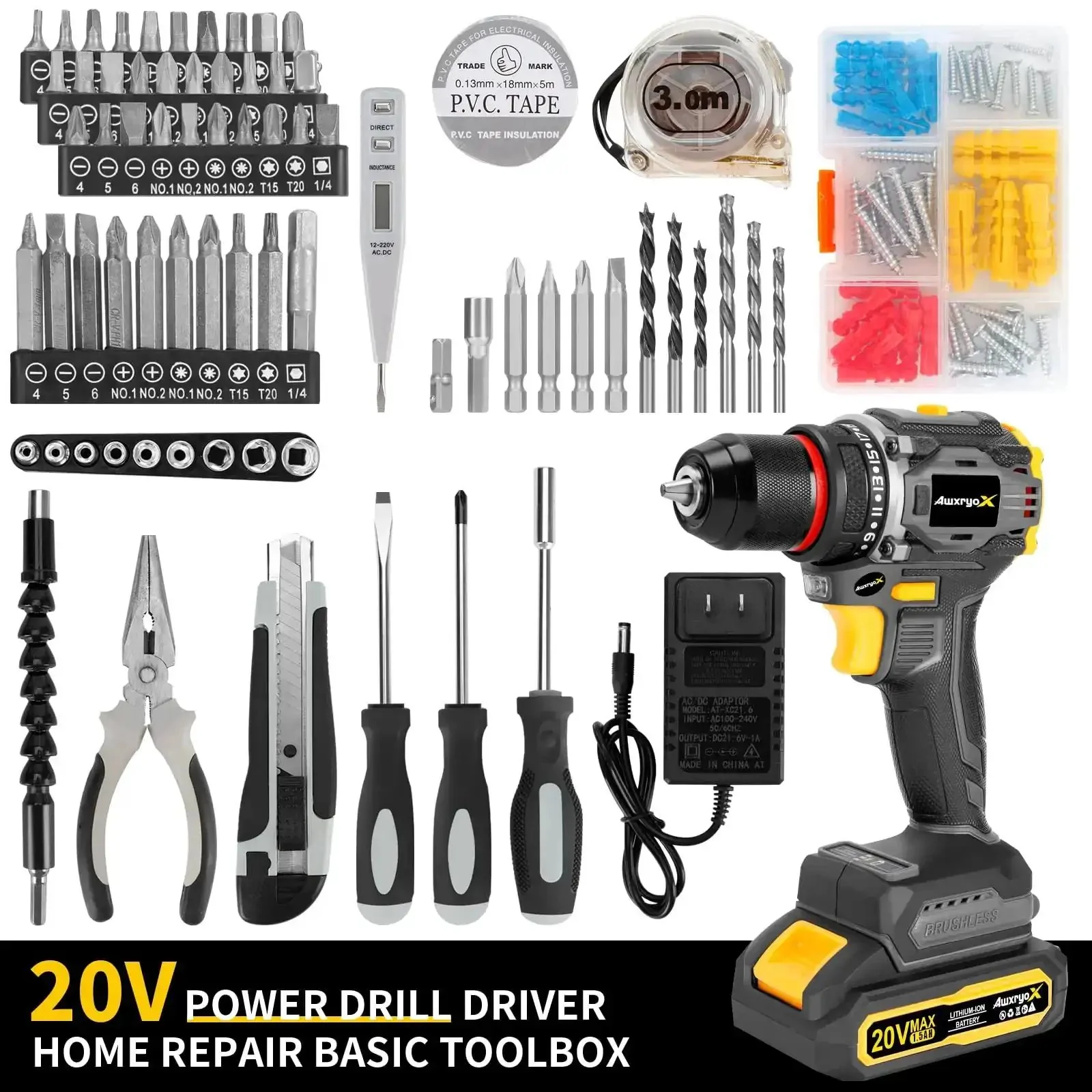 Brushless 20V Cordless Drill Set With 2 Batteries Lightweight 1.8 Pound Tool 60 Nm Peak Torque 531 Inch Pound Compact Household DIY Kit 135 Piece With Bits And Case Ideal For Daily Home Repairs And Projects - Image 8