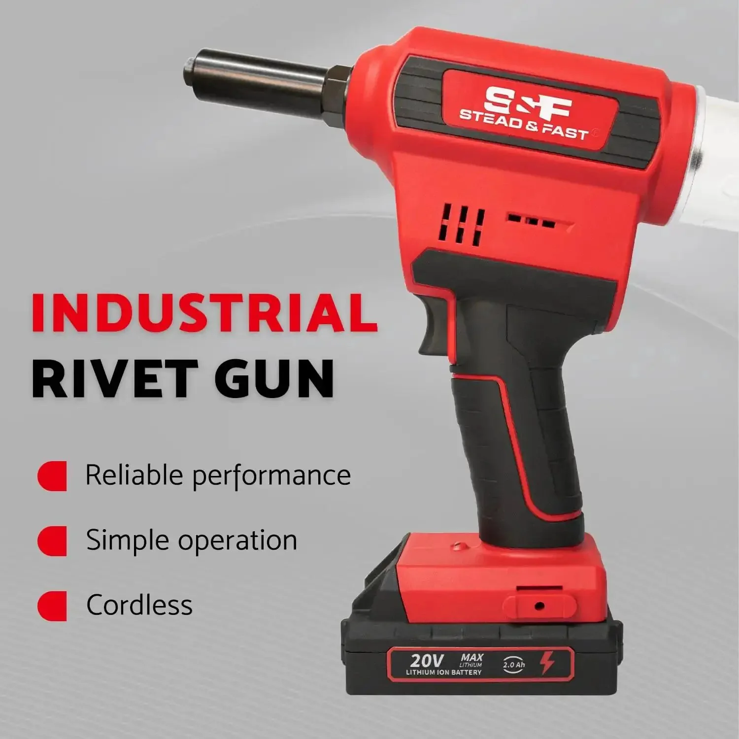Brushless Cordless Rivet Gun Kit 1 Eighth Inch To 1 Quarter Inch Heavy Duty Pro Grade With Dual Lithium Batteries Charger 5 Nose Pieces 3 Mandrel Tubes Case Easy One Hand Operation For Pros - Image 7