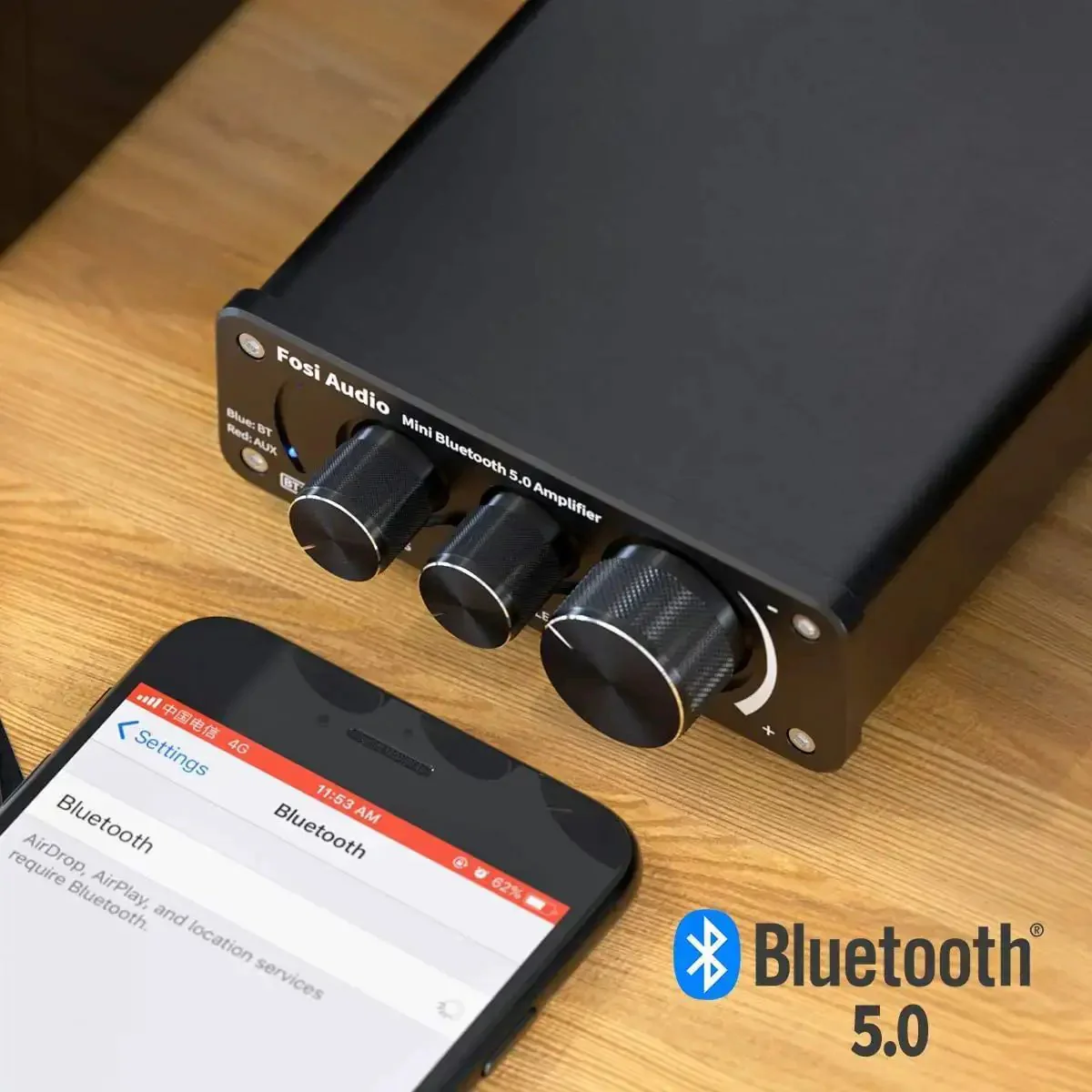 BT10A Bluetooth 5.0 Stereo Amplifier Receiver 2 Channel Class D Mini Hi Fi Integrated Amp For Home Passive Speakers 50W x 2 With Bass And Treble Control Compact Dope Sound For Your Home Audio Setup - Image 6