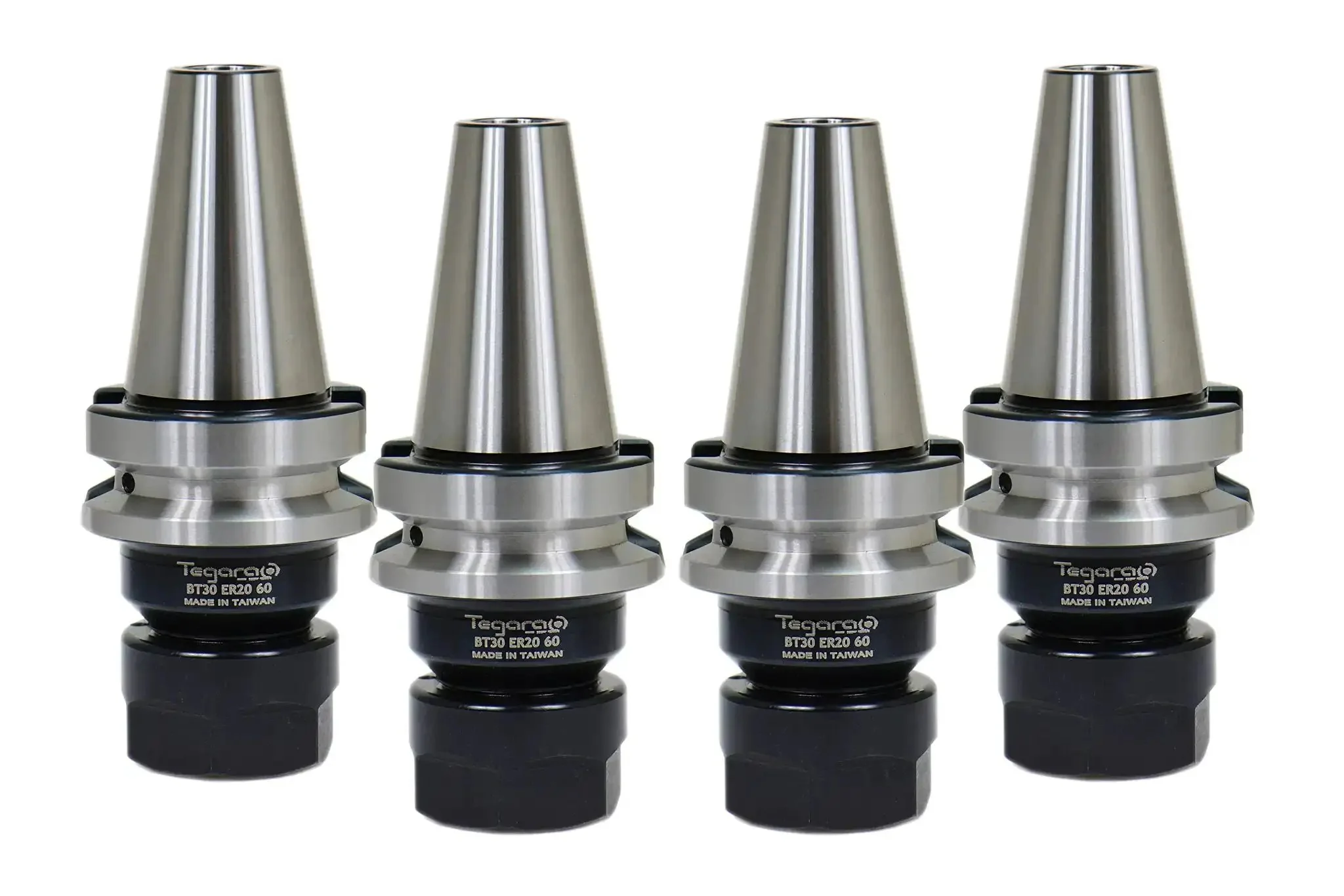 BT30 ER20 Collet Chuck Tool Holder 60mm Projection Heavy Duty 4 Pack Drawbar M12x1.75 1.38in Nut 75 FtLb Max Torque 0.0001 TIR Balanced To G2.5 At 20000 RPM CNC Machining Accessory