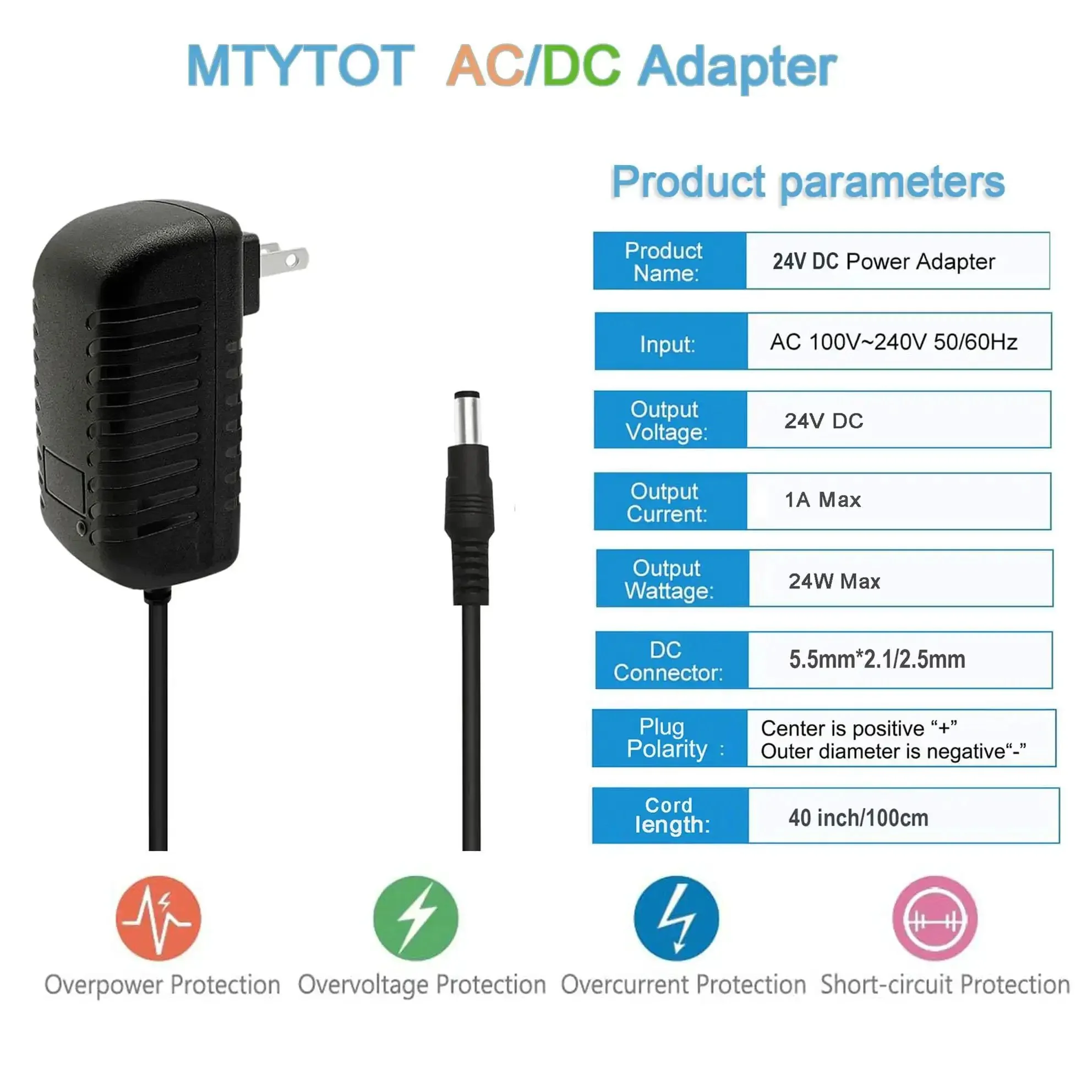 Budget Friendly 24V DC 1A Power Supply Adapter For LED Strips And CCTV Cameras, 100-240V AC Input To 24V DC 24W, 5.5mm X 2.5mm Plug, Switching Mode Transformer, Safe And Efficient For Routers DVRs And Security Lights - Image 4