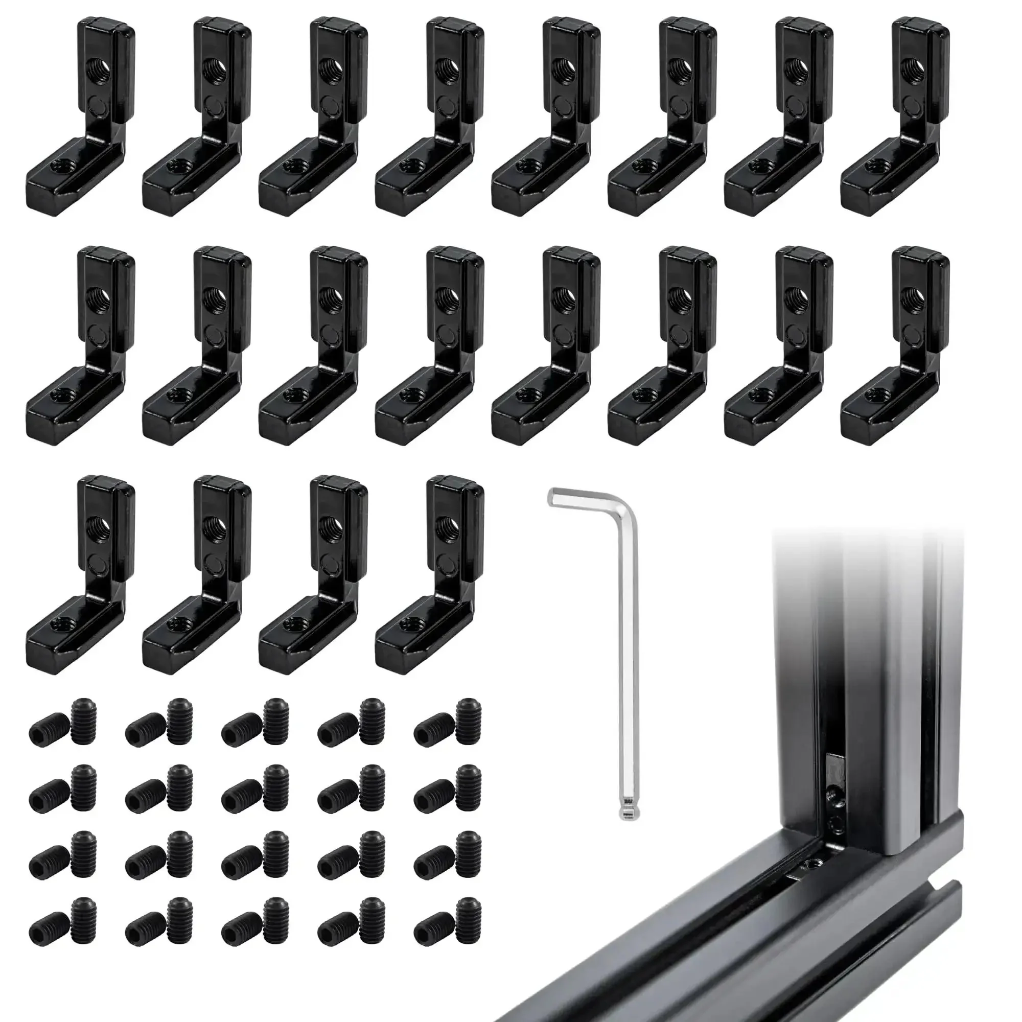 Built Tough 3030 Interior Corner Connector Kit For 30 Series Aluminum Extrusion With L Shape Inside Bracket 8mm T Slot Accessories Zinc Alloy Nickel Plated For Strong Rust Resistant Connections