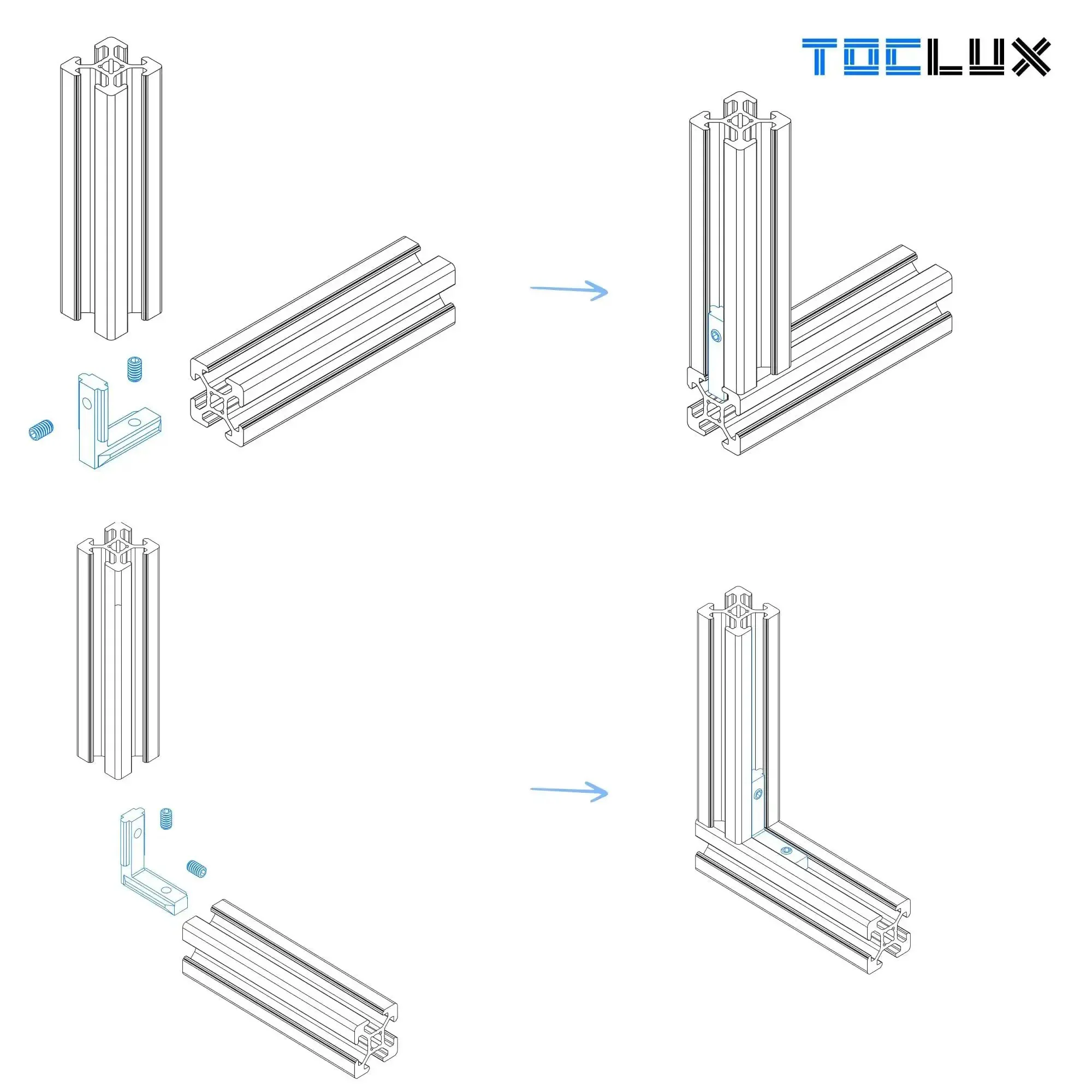 Built Tough 3030 Interior Corner Connector Kit For 30 Series Aluminum Extrusion With L Shape Inside Bracket 8mm T Slot Accessories Zinc Alloy Nickel Plated For Strong Rust Resistant Connections - Image 4