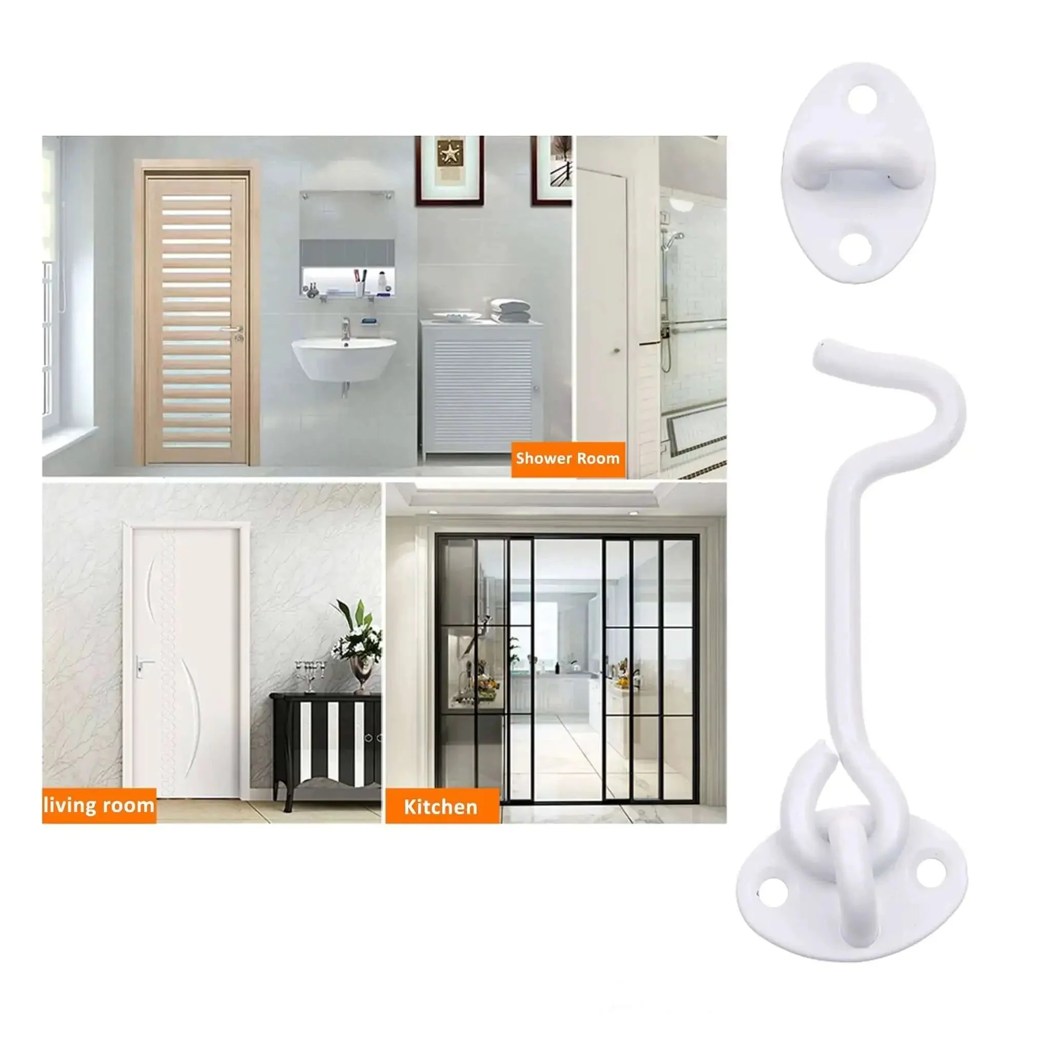 Built Tough 4 Inch Heavy Duty Hook And Eye Latch For Barn Doors And More, Powder Coated Stainless Steel Security Latch With 4 Mounting Screws, White Finish For Doors Windows Gates Sheds Fences Cabinets - Image 3