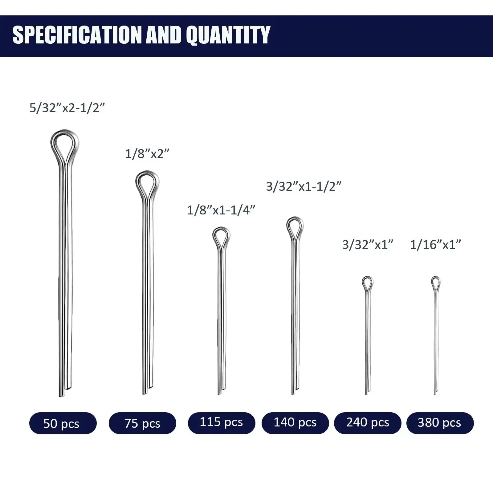 Built Tough Cotter Pin Assortment Kit With Case 1000 Piece Set Including Six Sizes From 1/16 To 5/32 Inch Durable Carbon Steel Split Pins Corrosion Resistant For Tractors Trailers Marine And Industrial Machinery - Image 3