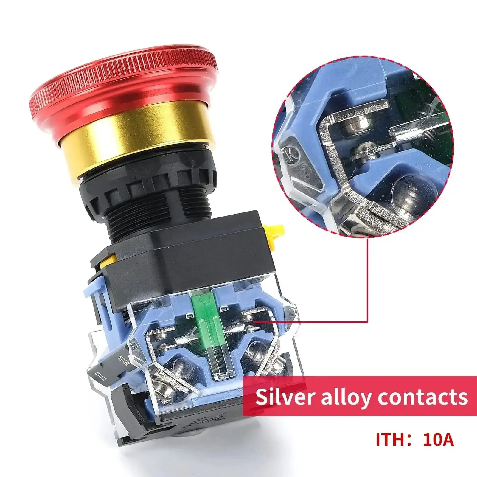 Built Tough Emergency Stop Button 10A 440V Latching Push Switch For Industrial Control Panels 22mm Aluminum Alloy E Stop Button IP65 Waterproof Self Locking Shutoff Button For Safe Machine Shutdown - Image 2