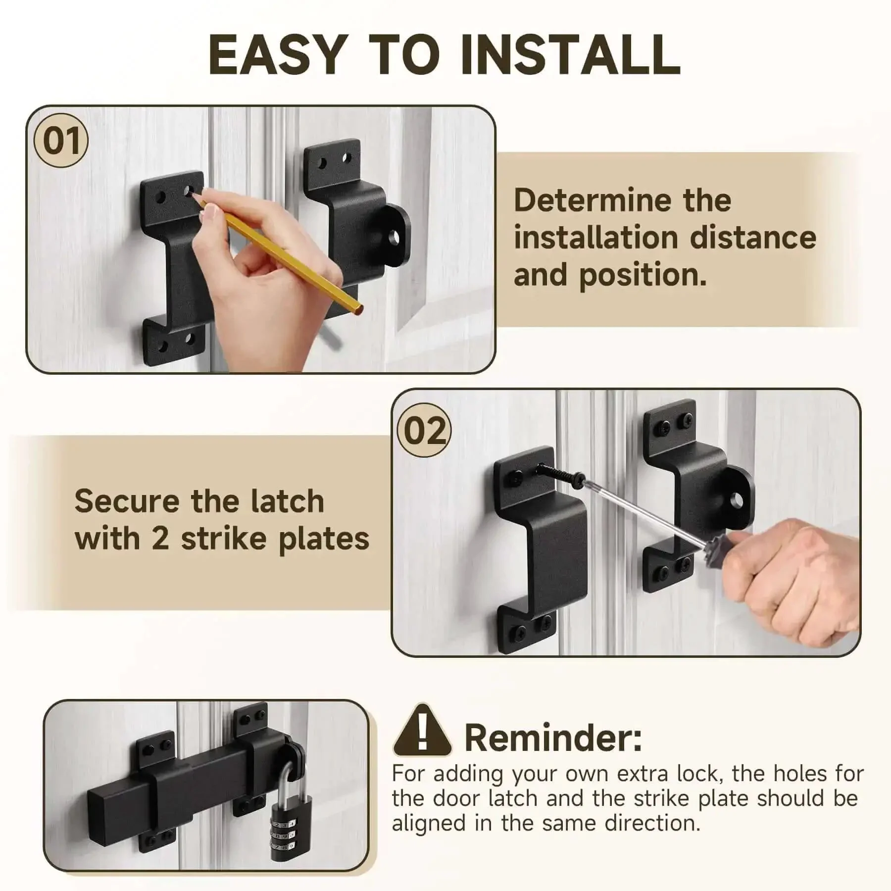 Built Tough Gate Latch With Padlock Hole, Adjustable Barn Door Lock For Wooden Fences, Fence Gates, Courtyard, Shed, Cabinets, Farmhouse Style Outdoor And Indoor Doors, Rustproof Steel Construction - Image 2
