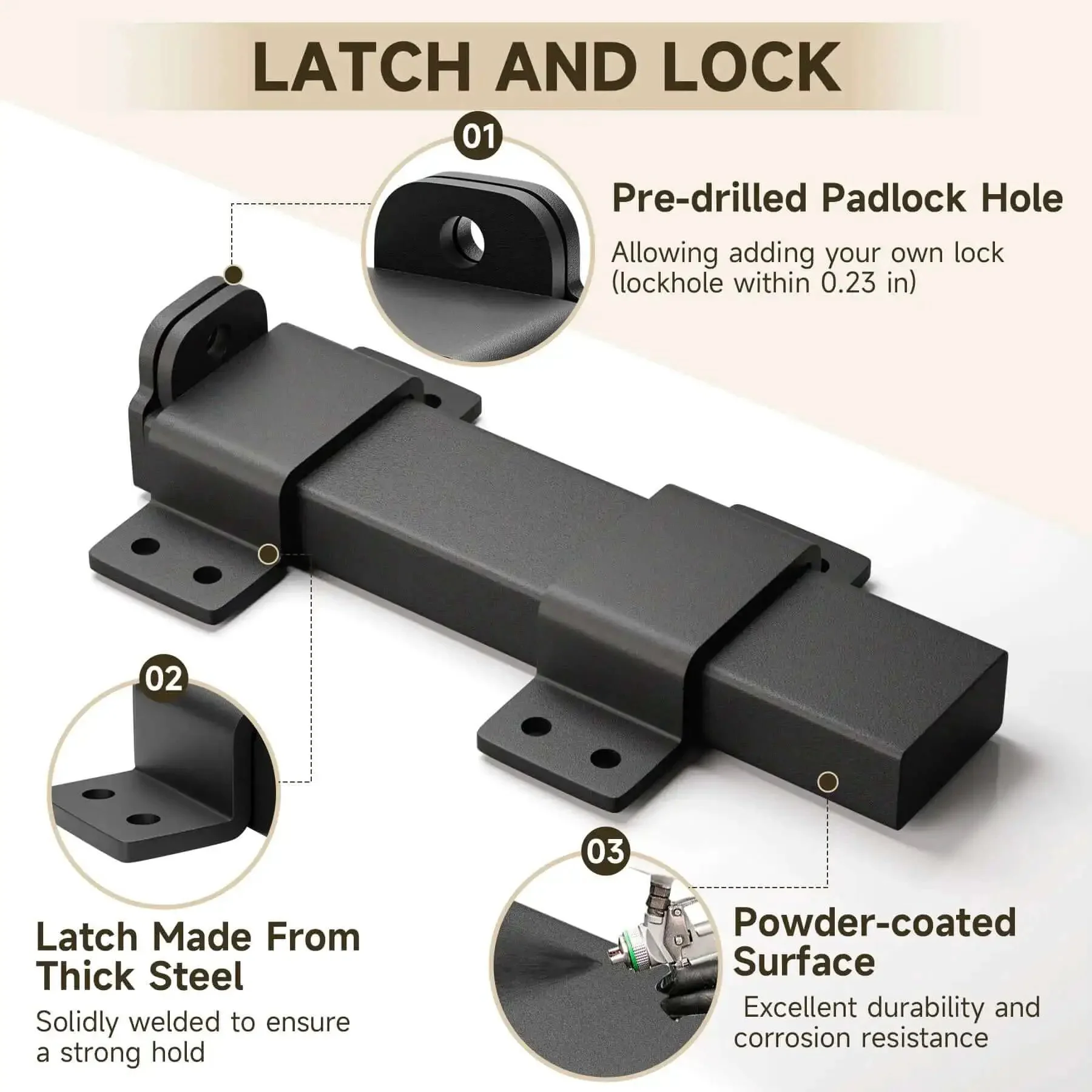 Built Tough Gate Latch With Padlock Hole, Adjustable Barn Door Lock For Wooden Fences, Fence Gates, Courtyard, Shed, Cabinets, Farmhouse Style Outdoor And Indoor Doors, Rustproof Steel Construction - Image 4