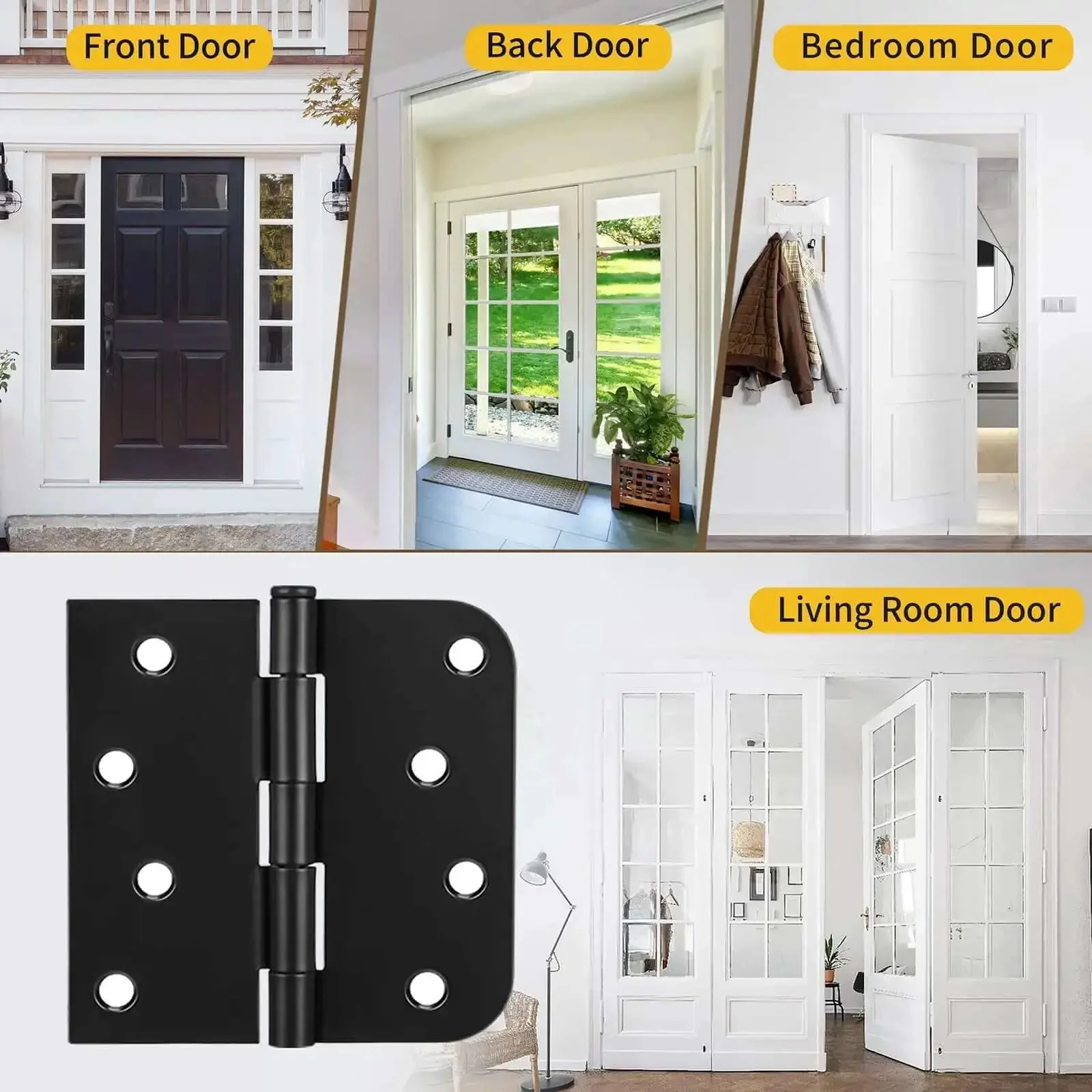 Built Tough Heavy Duty 4 Inch Black Exterior Door Hinges Three Pack With Removable Pin Square And Round Corner Design Matte Finish For Front Or Back Doors Includes 27 Screws And Long Pin Screws - Image 2