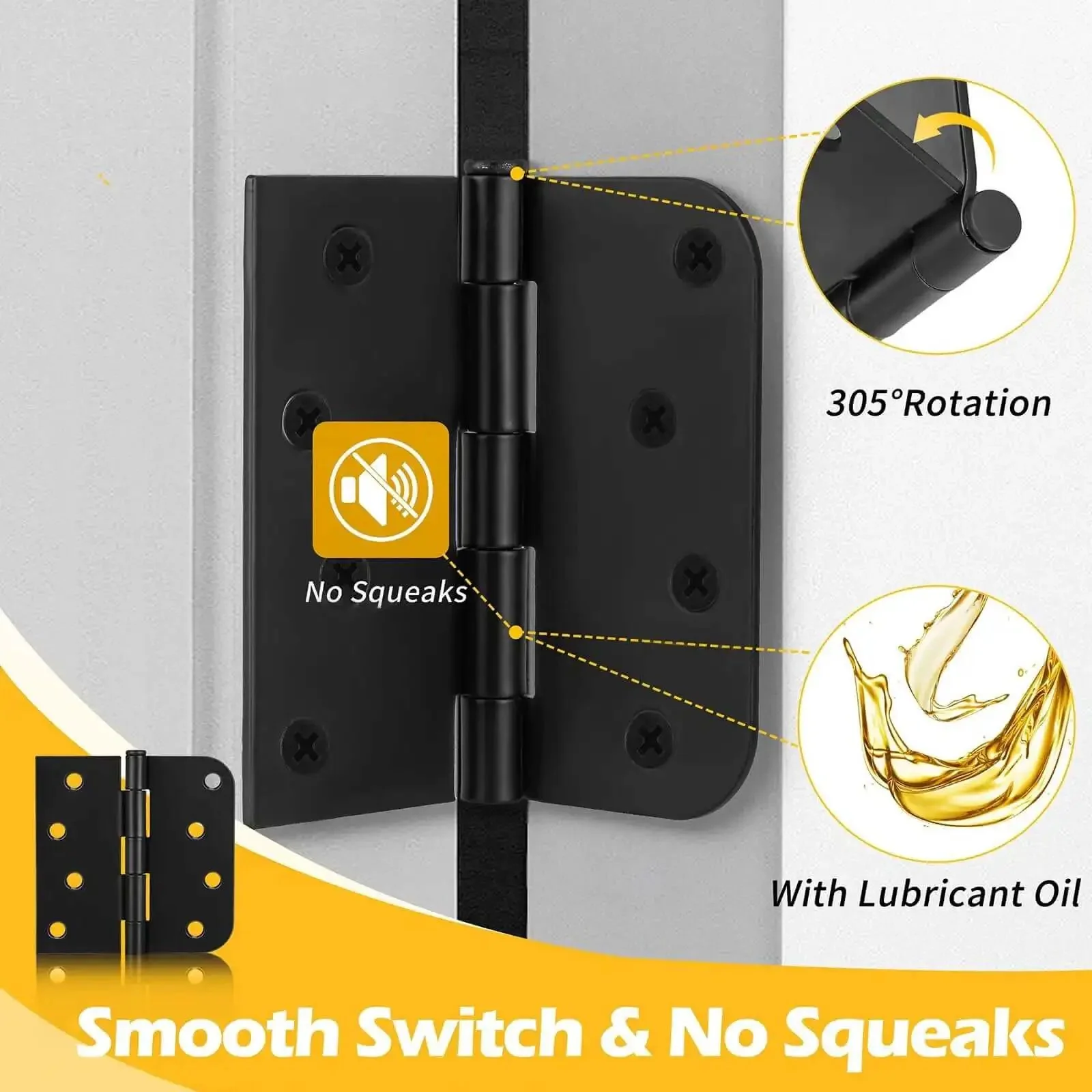 Built Tough Heavy Duty 4 Inch Black Exterior Door Hinges Three Pack With Removable Pin Square And Round Corner Design Matte Finish For Front Or Back Doors Includes 27 Screws And Long Pin Screws - Image 5