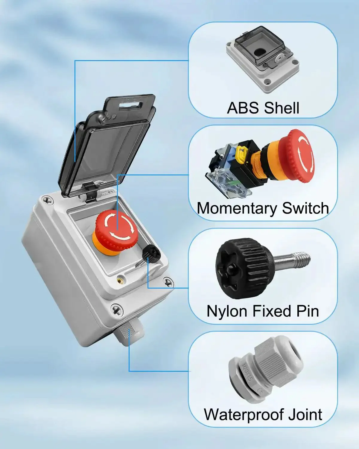Built Tough Heavy Duty Emergency Stop Button With Waterproof Enclosure For Outdoor Use 660V 10A E Stop Switch Box IP67 1NO 1NC Contacts Industrial Safety Switch For Machines Production Lines - Image 6