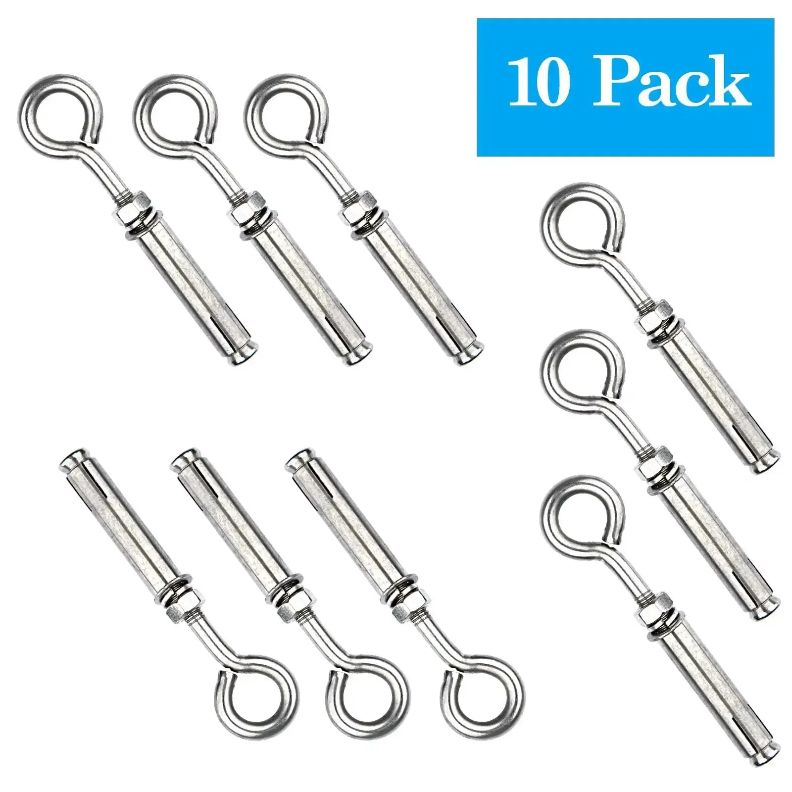 Built Tough Heavy Duty M6 Eyebolts Set In Stainless Steel For Wall, Ceiling And Concrete Anchors Expansion Screws With Nut, Rustproof Eye Bolts For Masonry And Construction Projects, 10 Pack - Image 6