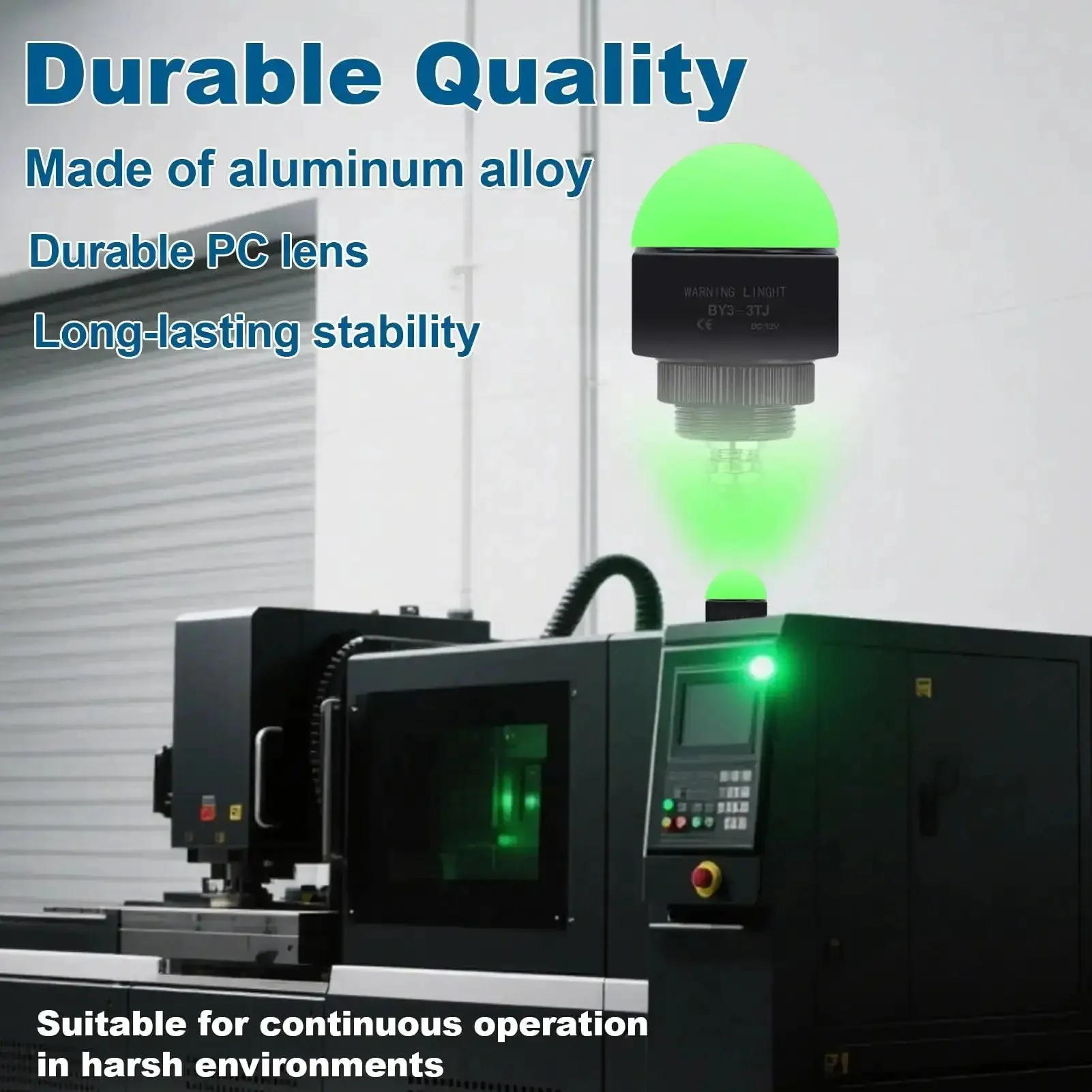 Built Tough Industrial Three Color LED Signal Tower With Buzzer for Machinery Safety 12V DC Single Layer Indicator Red Yellow Green High Bright LEDs and Continuous Audible and Visual Alert for Clear Status - Image 7