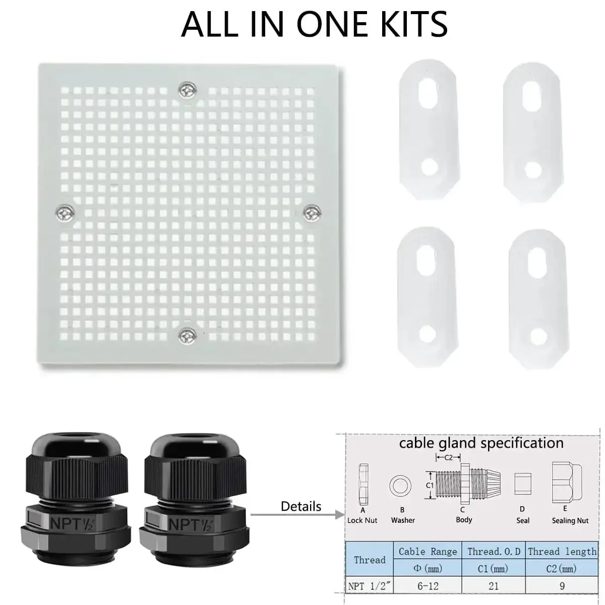 Built Tough IP67 Waterproof ABS Junction Box With Hinged Clear Cover Two NPT Half Inch Cable Glands Electrical Enclosure With Mounting Plate And Wall Bracket Indoor Outdoor Project Box 5.9 x 5.9 x 3.5 Inches - Image 2