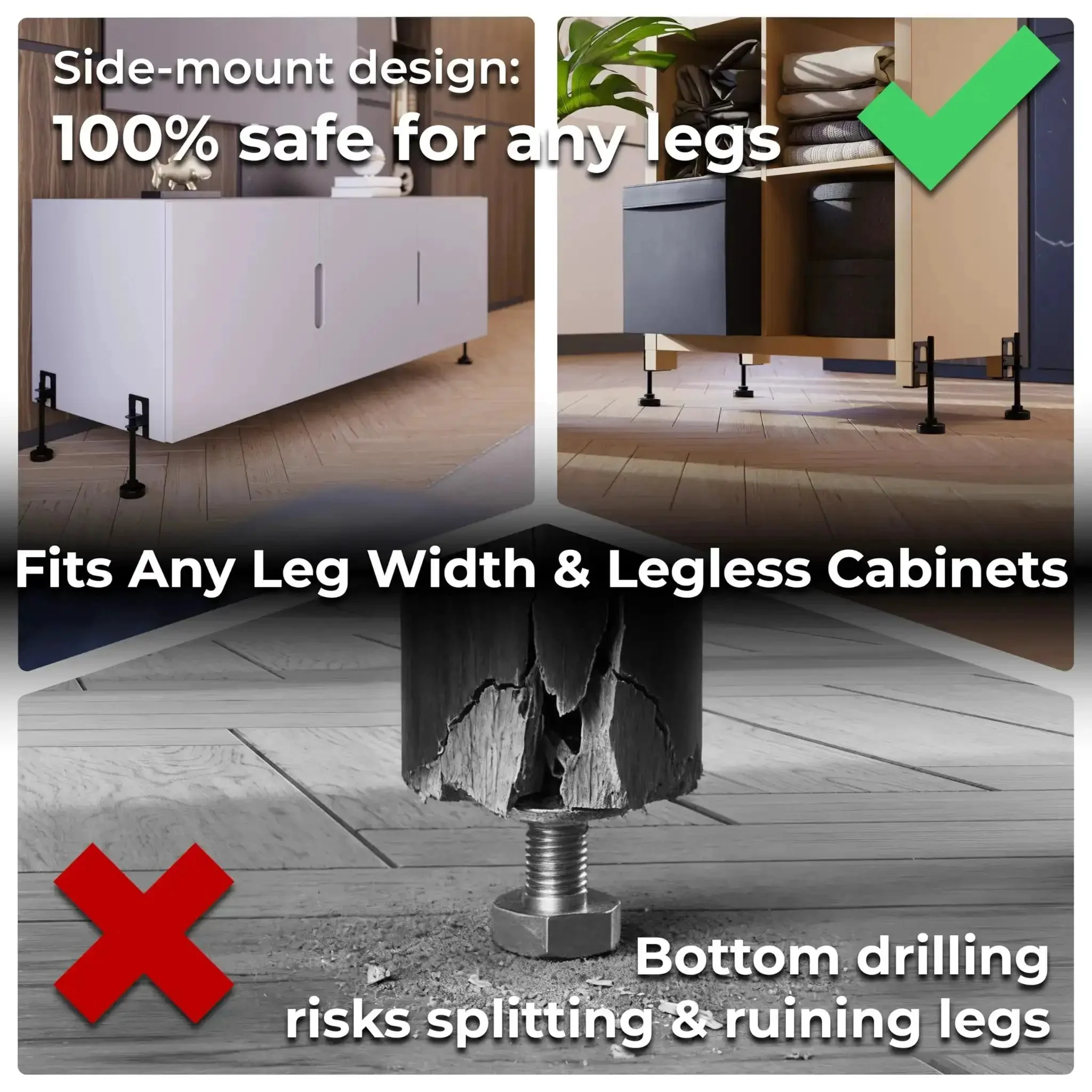 Built Tough L Shaped Furniture Leveling Feet With Adjustable Height Up To 3.5 Inches, 4 Pack Screw On Levelers, 330 Lbs Per Foot, Great For Sofas, Beds, Cabinets On Uneven Floors - Image 8
