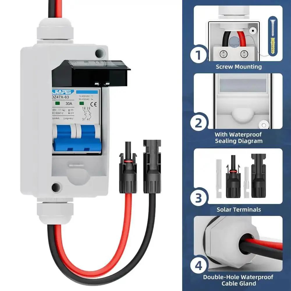 Built Tough Outdoor Solar Panel Disconnect Switch 30 Amp 400V Breaker Box With IP65 Waterproof Enclosure For PV DC Miniature Circuit Breaker And Off Grid Rooftop Solar Power Systems - Image 6
