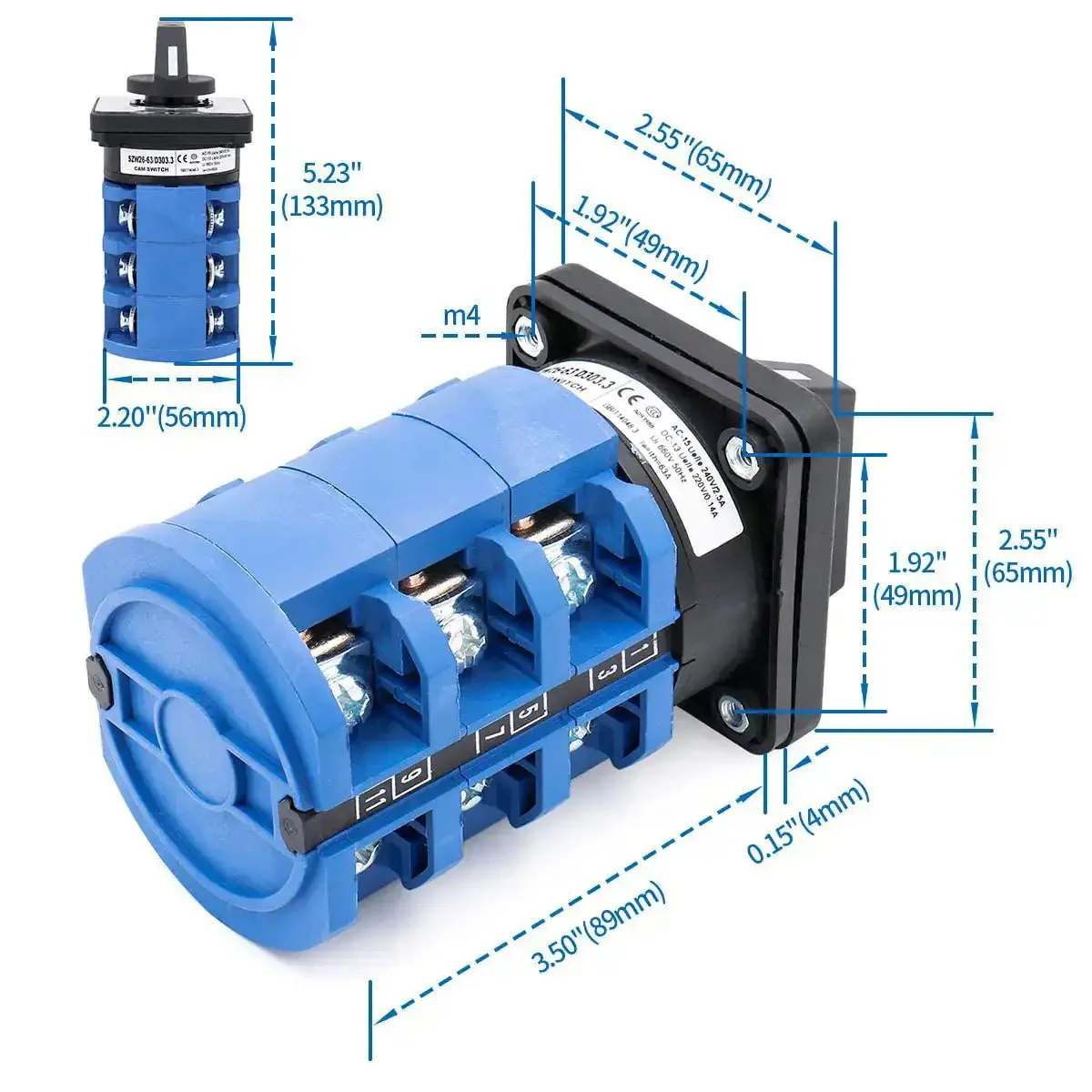 Built Tough Rotary Changeover Switch 63A 3-Position 1-0-2 Circuit With Center Off 12-Terminal Cam Selector For 3-Position Mode Switching Power Selection And Circuit Control - Image 6