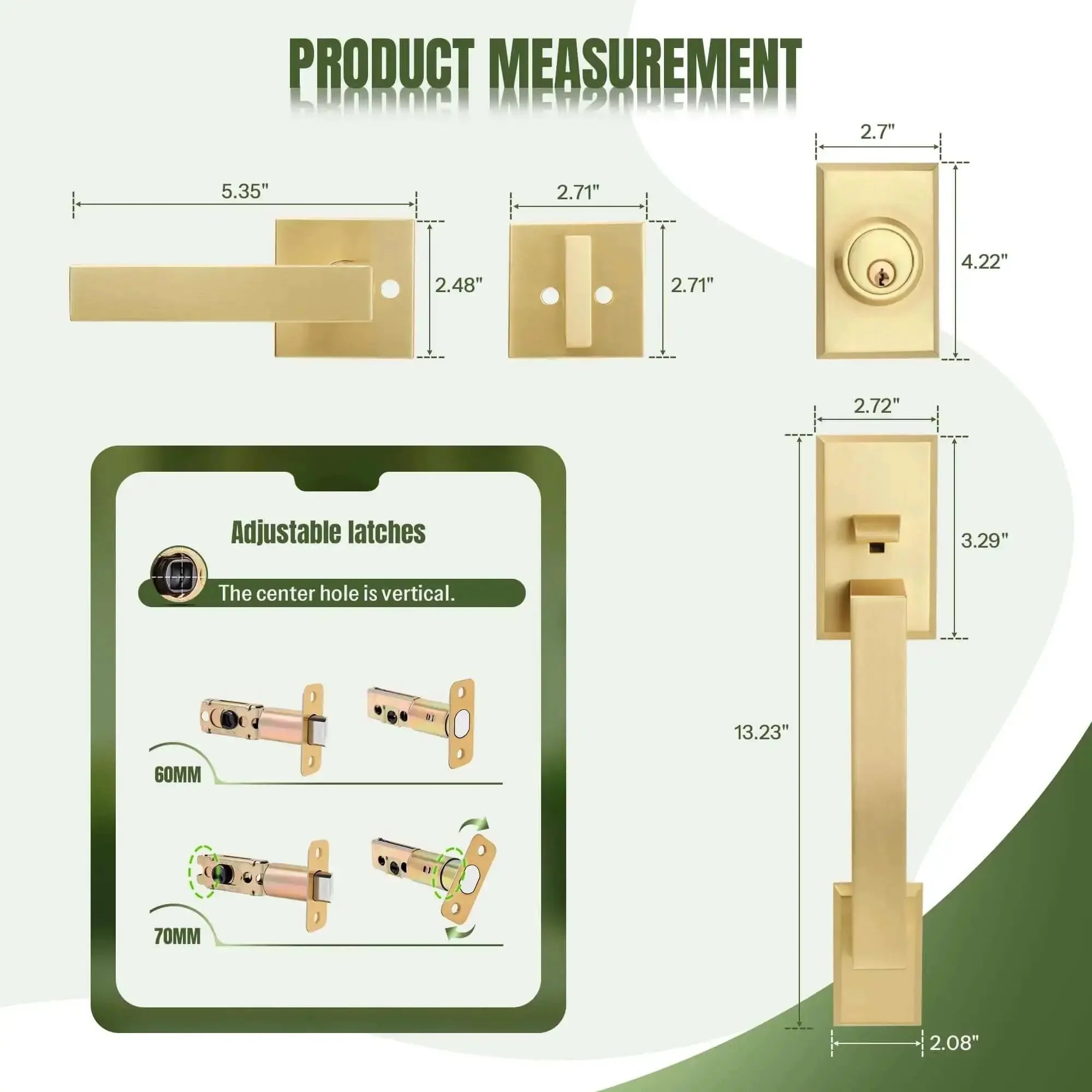 Built Tough Satin Brass Front Door Handle Set With Keys, Heavy Duty Exterior Door Lock And Single Cylinder Deadbolt, Square Reversible Door Handle For Right Or Left Entry, Zinc Alloy Construction, Weather Resistant - Image 3