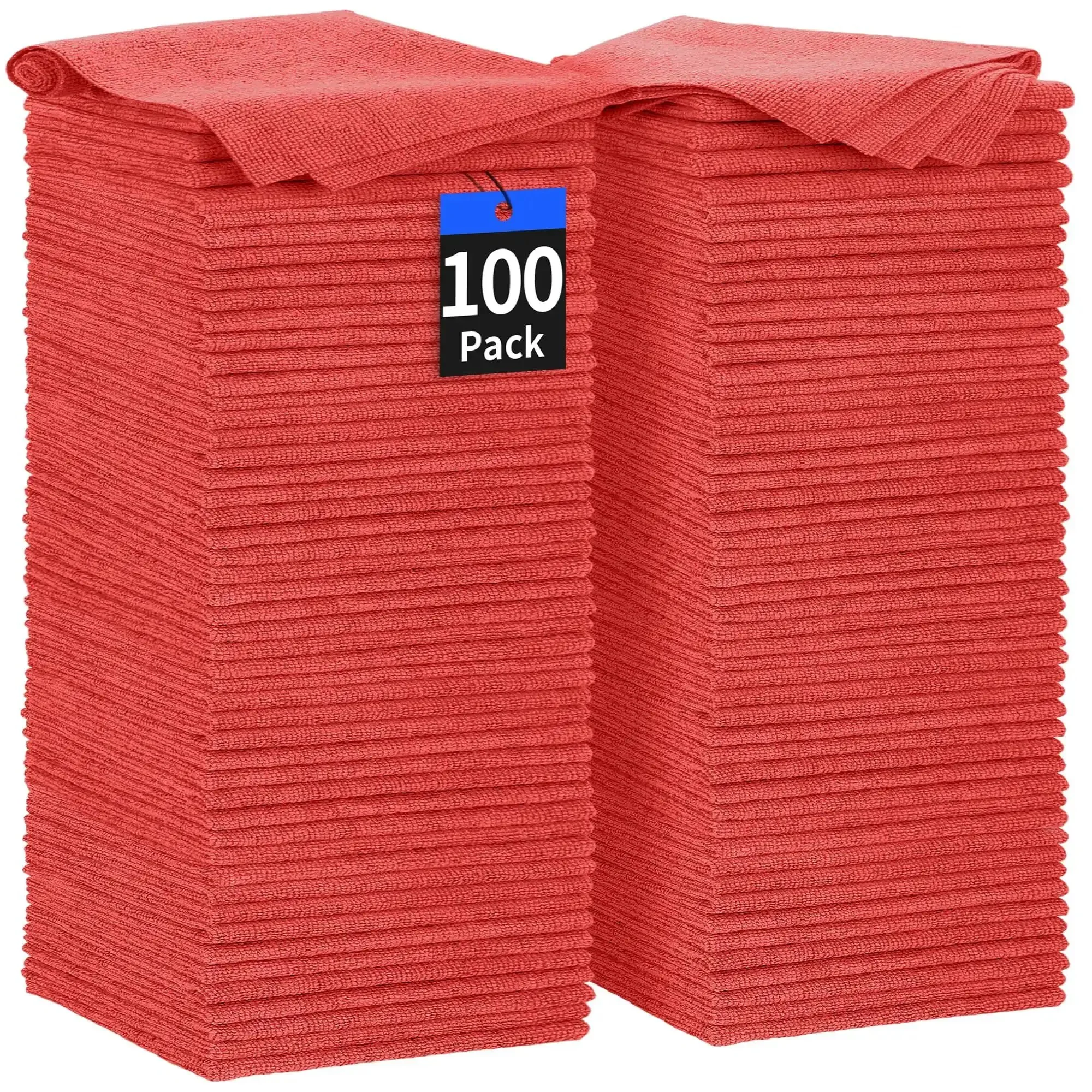Bulk 100 Pack Microfiber Shop Towels 11.5 By 11.5 Inches Red Lint Free Non Scratch Paint Safe Cleaning Rags For Cars Garage Home And Mechanic Work For Detailing Projects