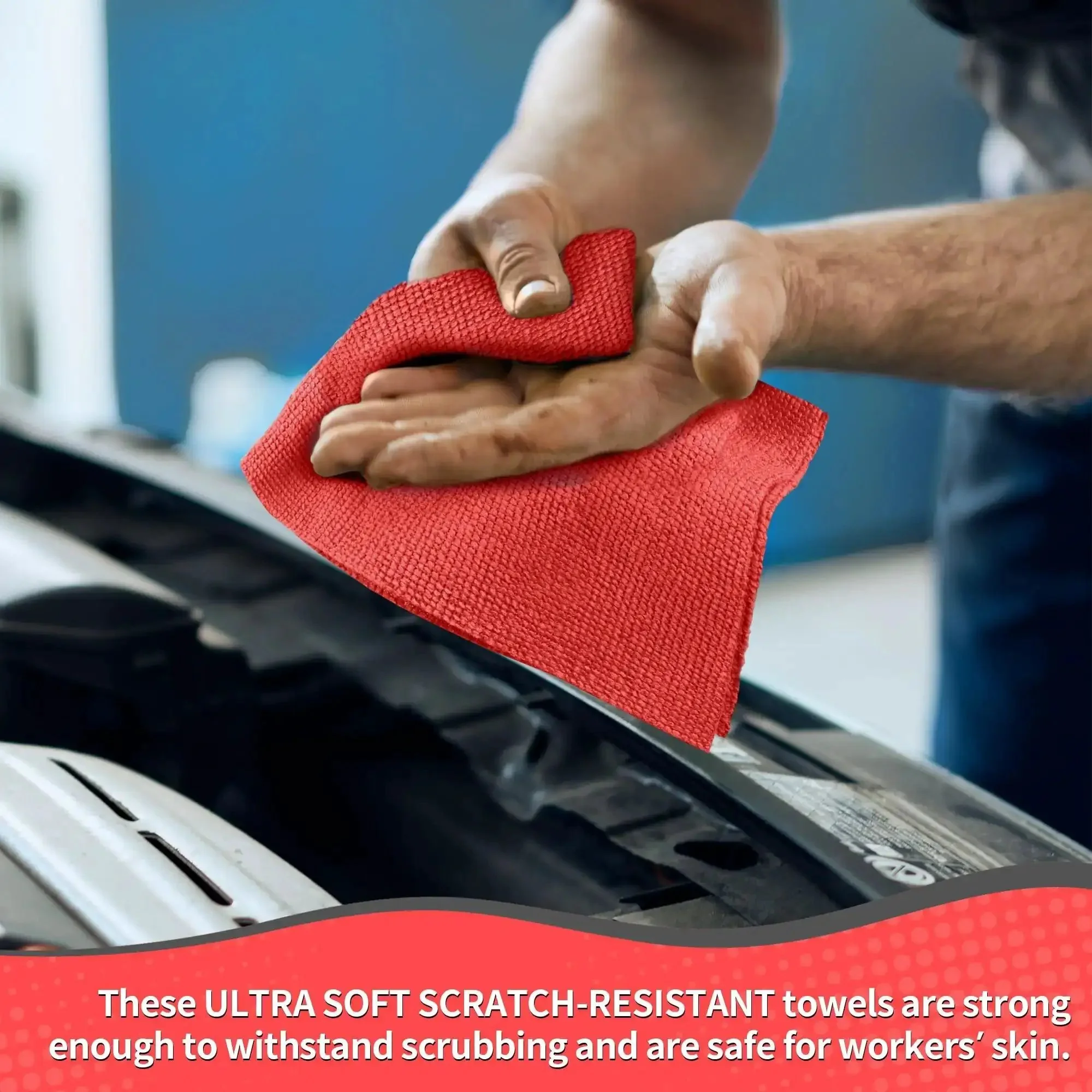 Bulk 100 Pack Microfiber Shop Towels 11.5 By 11.5 Inches Red Lint Free Non Scratch Paint Safe Cleaning Rags For Cars Garage Home And Mechanic Work For Detailing Projects - Image 4