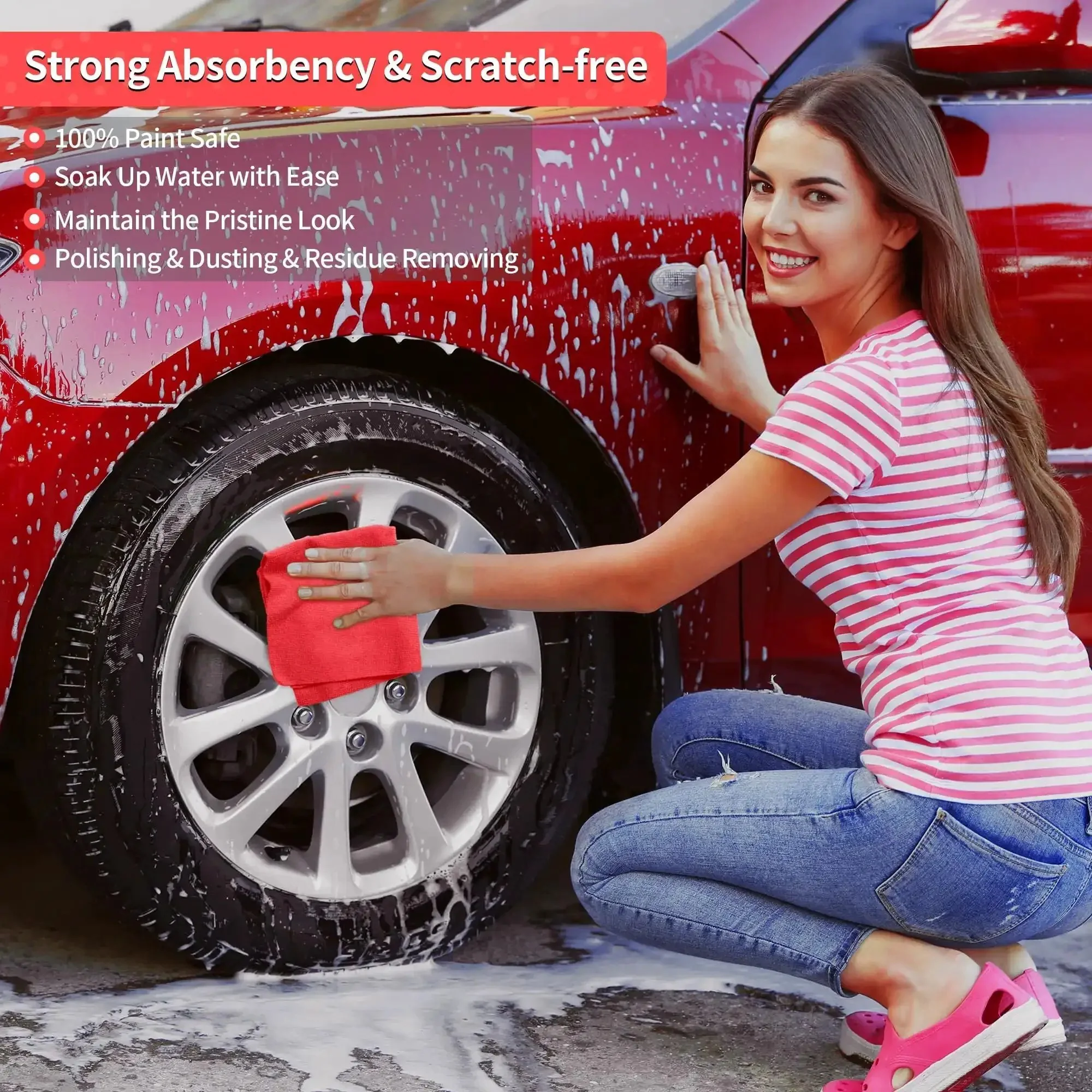 Bulk 100 Pack Microfiber Shop Towels 11.5 By 11.5 Inches Red Lint Free Non Scratch Paint Safe Cleaning Rags For Cars Garage Home And Mechanic Work For Detailing Projects - Image 5