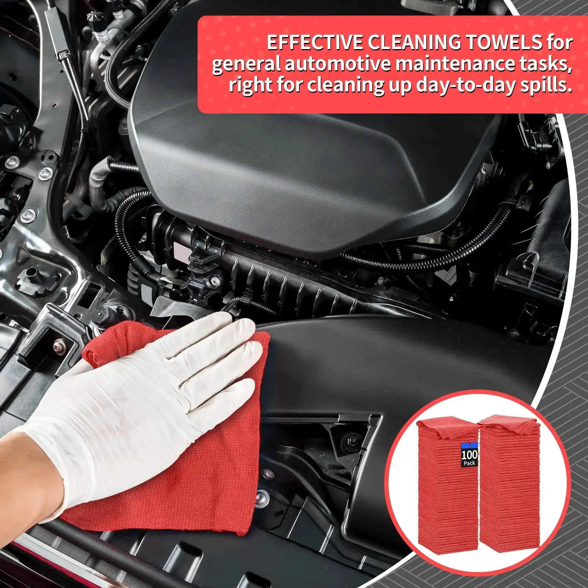 Bulk 100 Pack Microfiber Shop Towels 11.5 By 11.5 Inches Red Lint Free Non Scratch Paint Safe Cleaning Rags For Cars Garage Home And Mechanic Work For Detailing Projects - Image 6