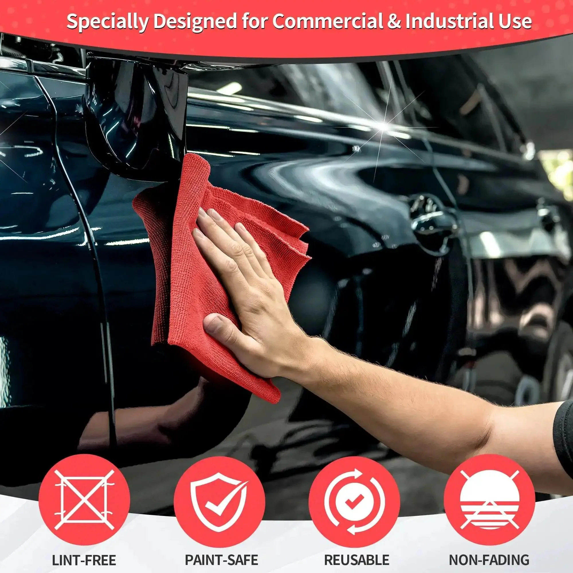Bulk 100 Pack Microfiber Shop Towels 11.5 By 11.5 Inches Red Lint Free Non Scratch Paint Safe Cleaning Rags For Cars Garage Home And Mechanic Work For Detailing Projects - Image 7