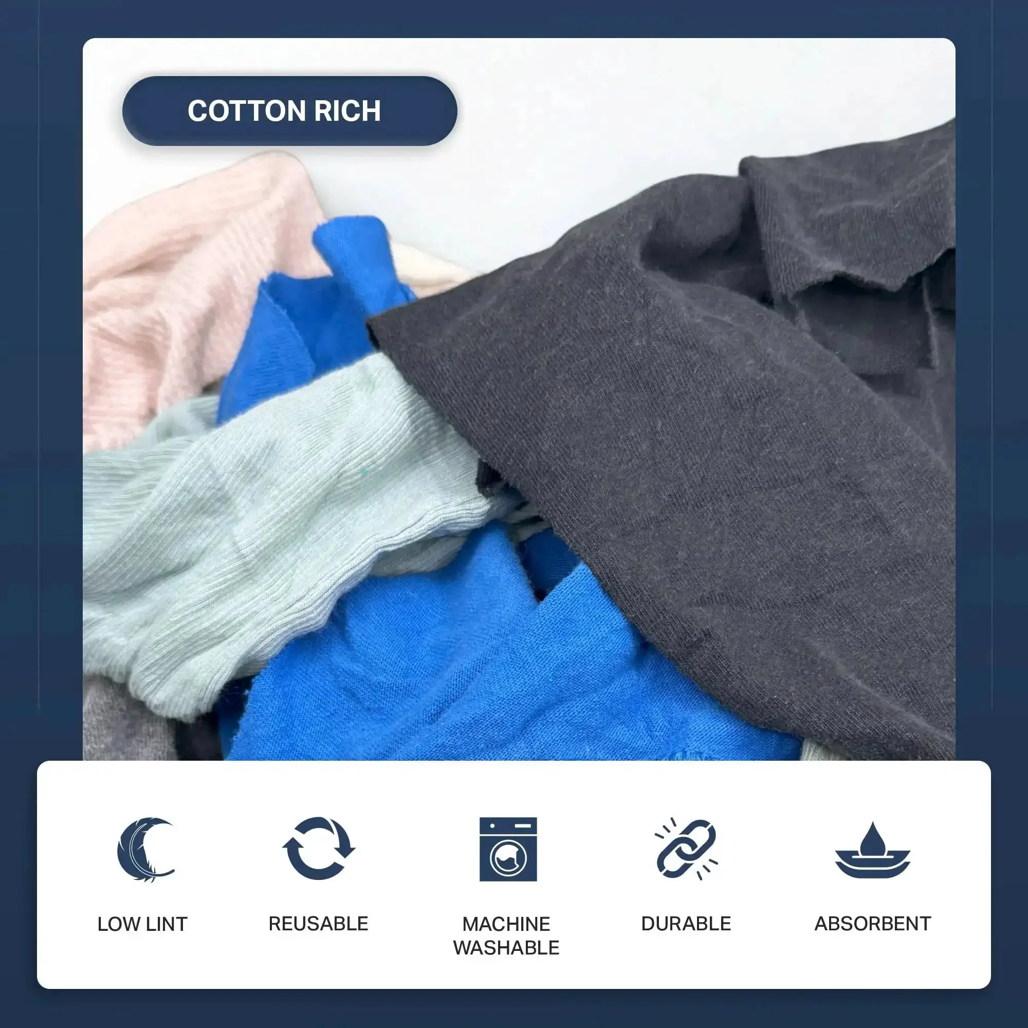 Bulk 25Lb Box Of Recycled Cotton Knit Shop Rags With Multi Color Low Lint Cleaning Rags For Mechanics And Auto Shops, Oil Changes, Industrial And Commercial Use, 250 Units For Quick Spill Cleanup - Image 5