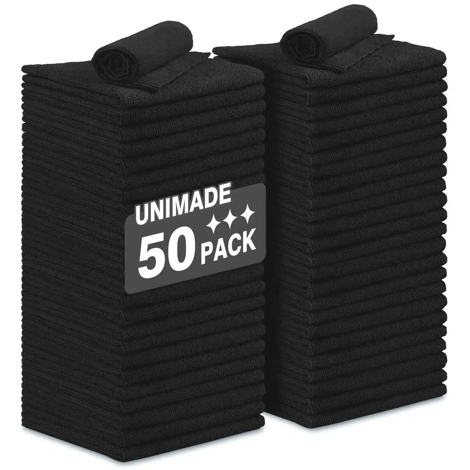 Bulk 50 Pack Microfiber Cleaning Cloths 11.5 By 11.5 Inches Lint Free Reusable Towels For Cars Auto Detailing Home Kitchen Garage Bar Restaurant Mechanic Shop Black Boss Level Clean For Messes And Grime