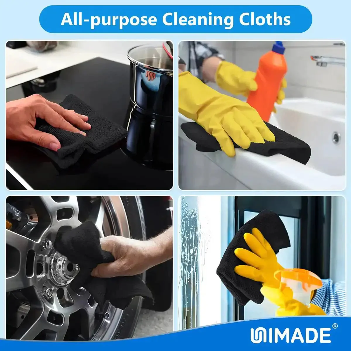 Bulk 50 Pack Microfiber Cleaning Cloths 11.5 By 11.5 Inches Lint Free Reusable Towels For Cars Auto Detailing Home Kitchen Garage Bar Restaurant Mechanic Shop Black Boss Level Clean For Messes And Grime - Image 2