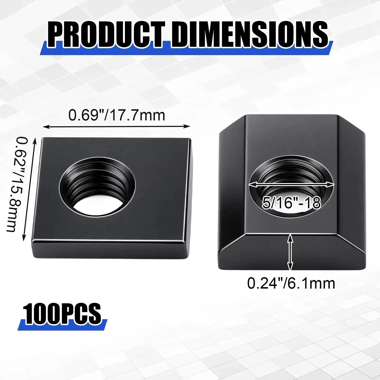 Bulk Pack Of 100 Slide In T Nuts 15 Series Five Sixteenths By Eighteen UNC Threaded Steel T Nuts For Aluminum Extrusion T Slot Track DIY Black Galvanized Fastening Hardware - Image 6