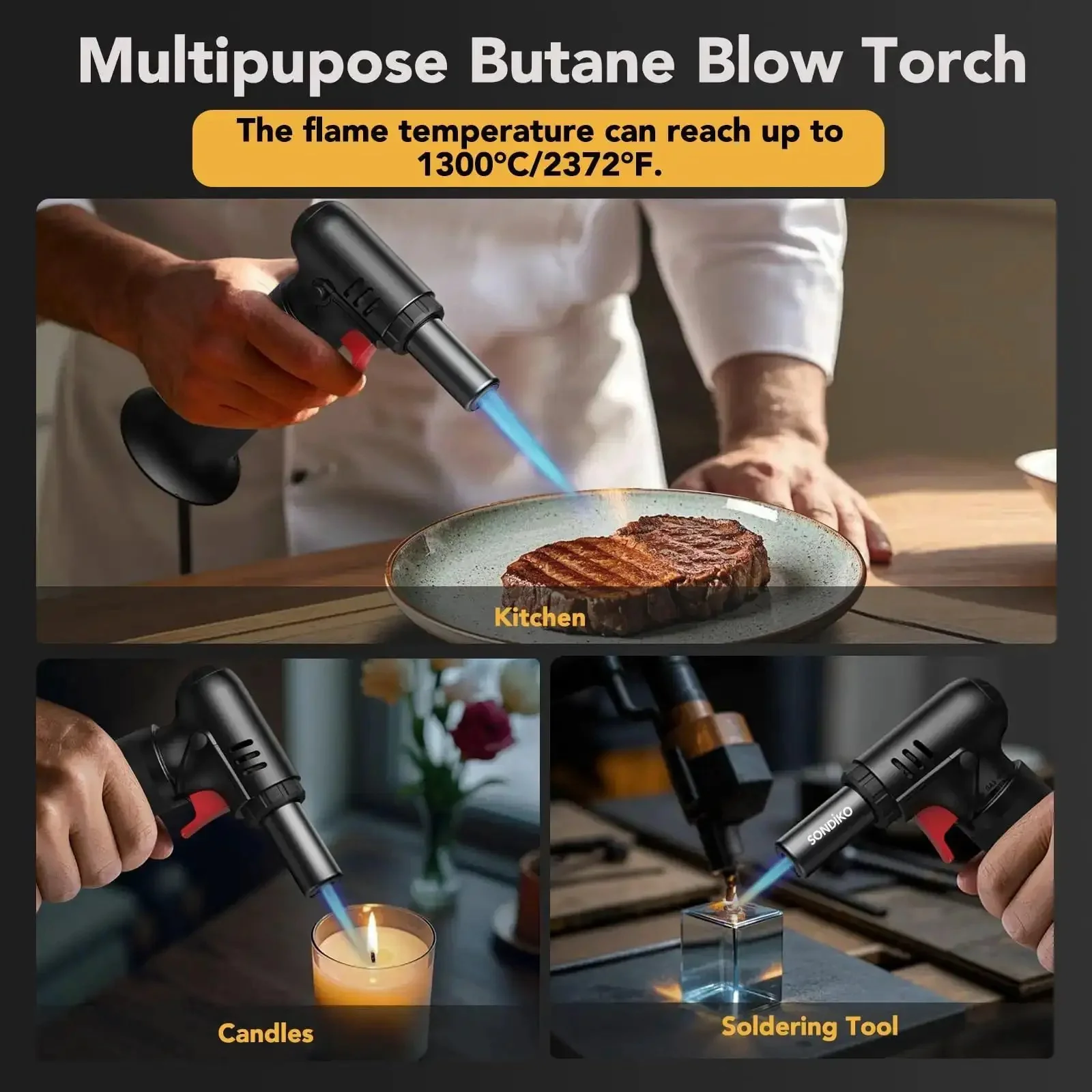 Butane Torch Lighter With Visible Fuel Window Refillable Soldering Torch With Adjustable Flame For Welding Resin Art And Industrial DIY Projects Easy One Handed Operation - Image 3